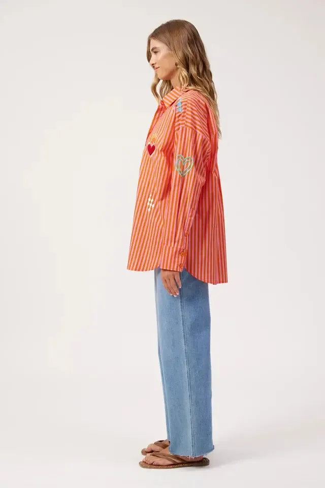Mykonos Embroidered Stripe Shirt - Pink-Tops-Haven-The Bay Room