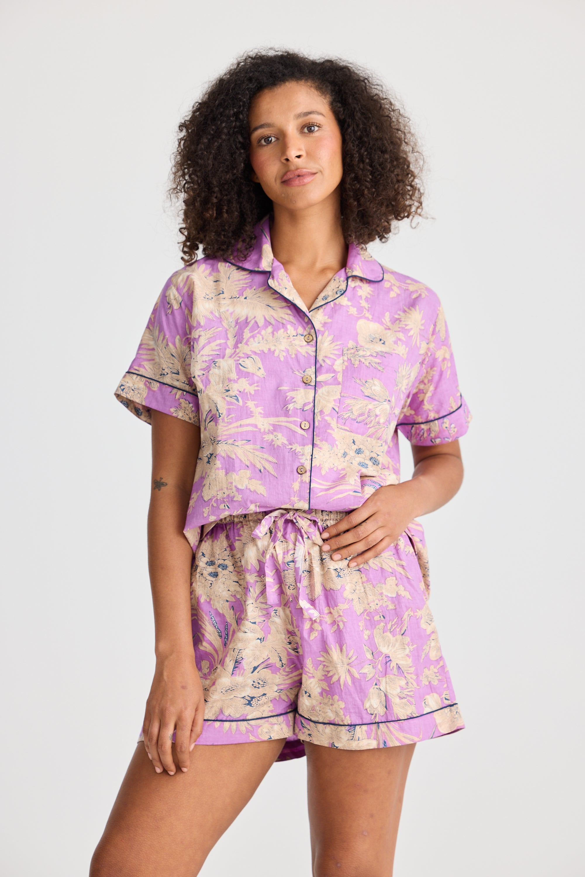 Namaste Pyjama Set - Purple Haveli Print-Holiday-The Bay Room