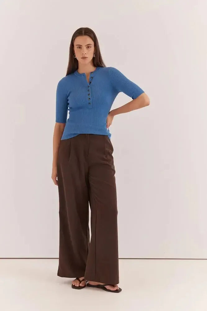 Natalie Wide Leg Trouser - Chocolate-Pants-SASS-The Bay Room