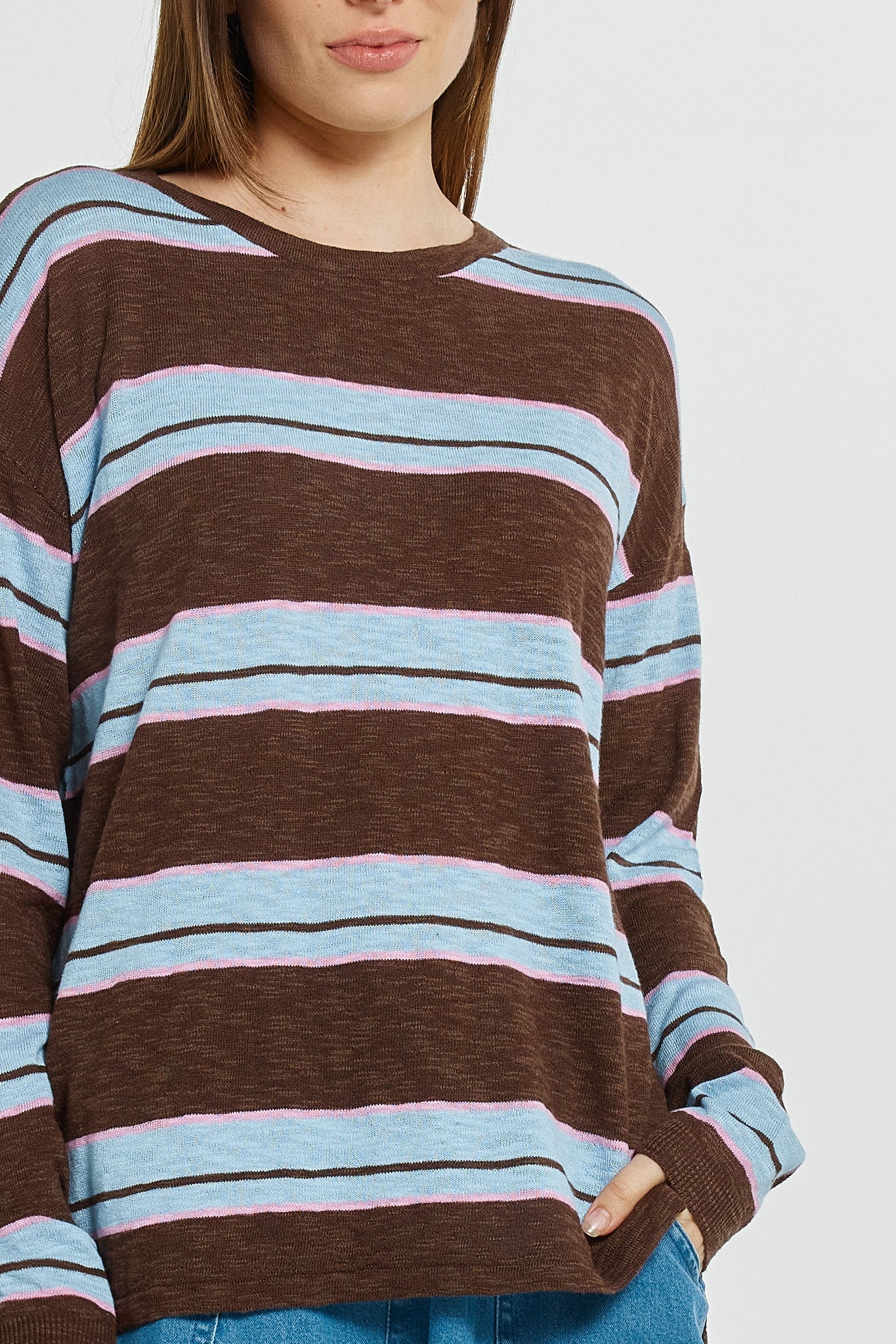 Natasha Knit Top - Chocolate/Blue/Pink Stripe-Knitwear & Jumpers-Betty Basics-The Bay Room