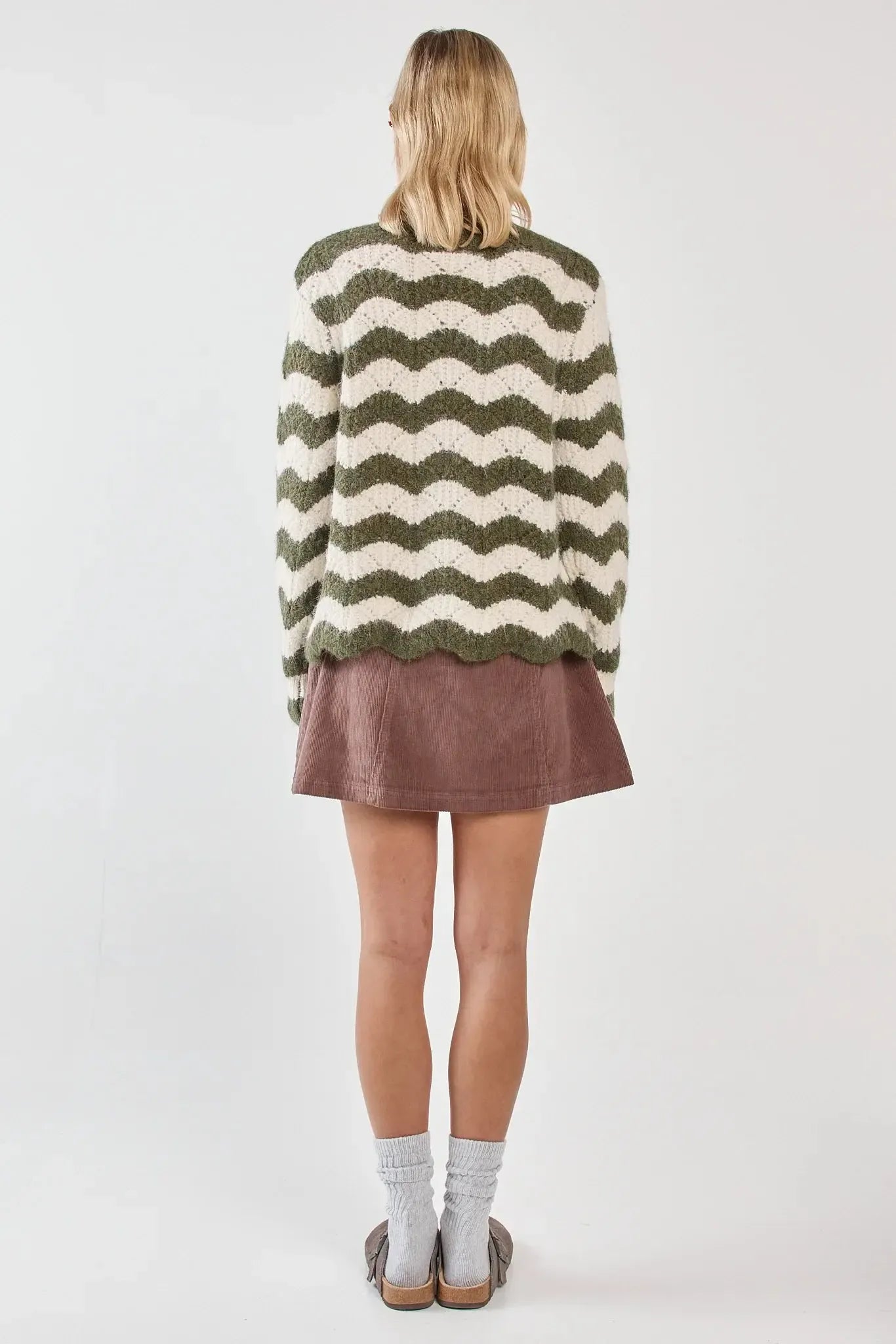 Nikkita Wavy Stripe Knit - Cream/Olive-Knitwear & Jumpers-SASS-The Bay Room