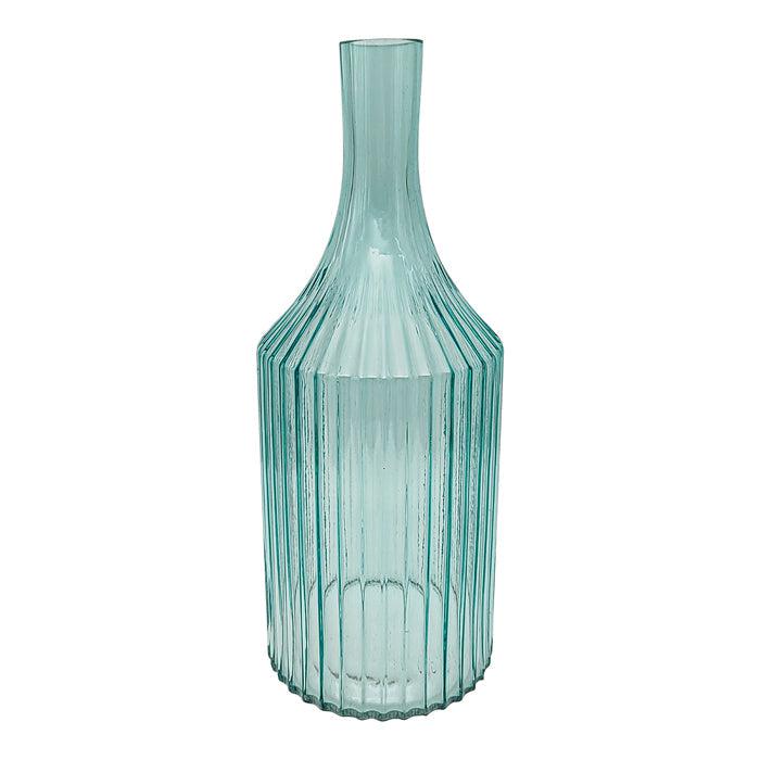 Nova Glass Ribbed Bottle Vase Aqua-Pots, Planters & Vases-Pure Homewares-The Bay Room