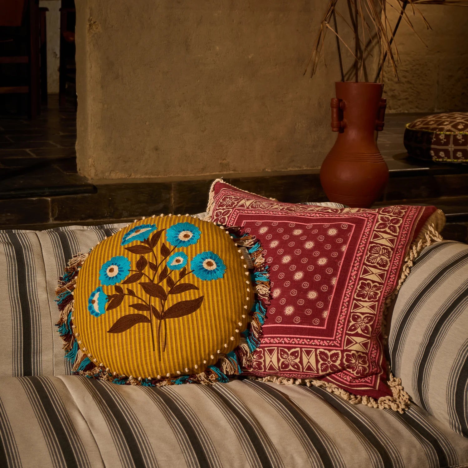 Odessa Reversible Cushion - Poppy-Soft Furnishings-Sage & Clare-The Bay Room