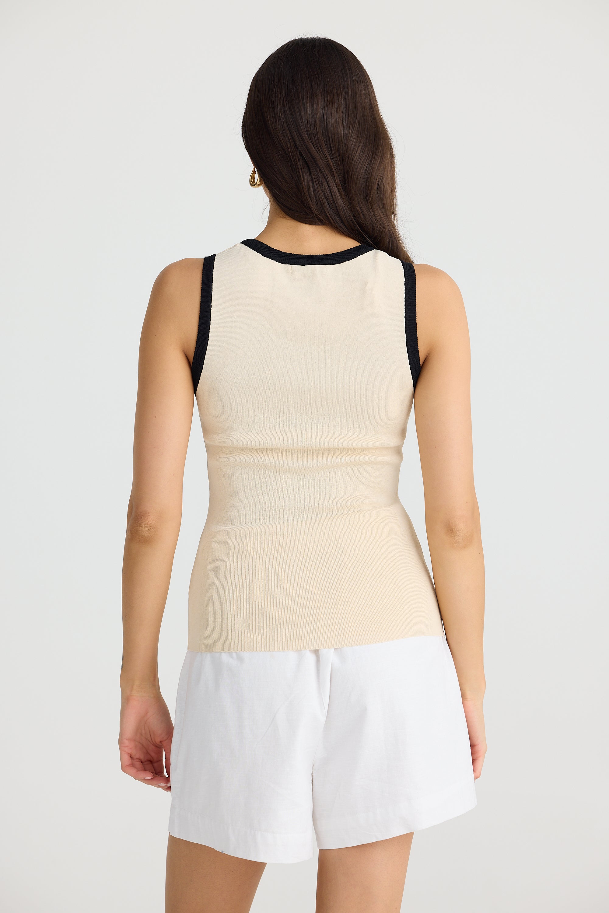 Ollie Contrast Tank - Sand with Black-Tops-Brave & True-The Bay Room