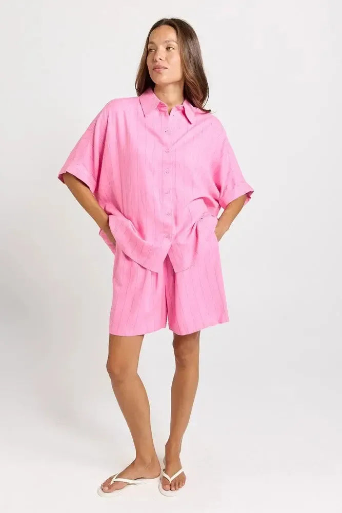 Ophelia Shirt - Pink/Teal Stripe-Tops-Betty Basics-The Bay Room