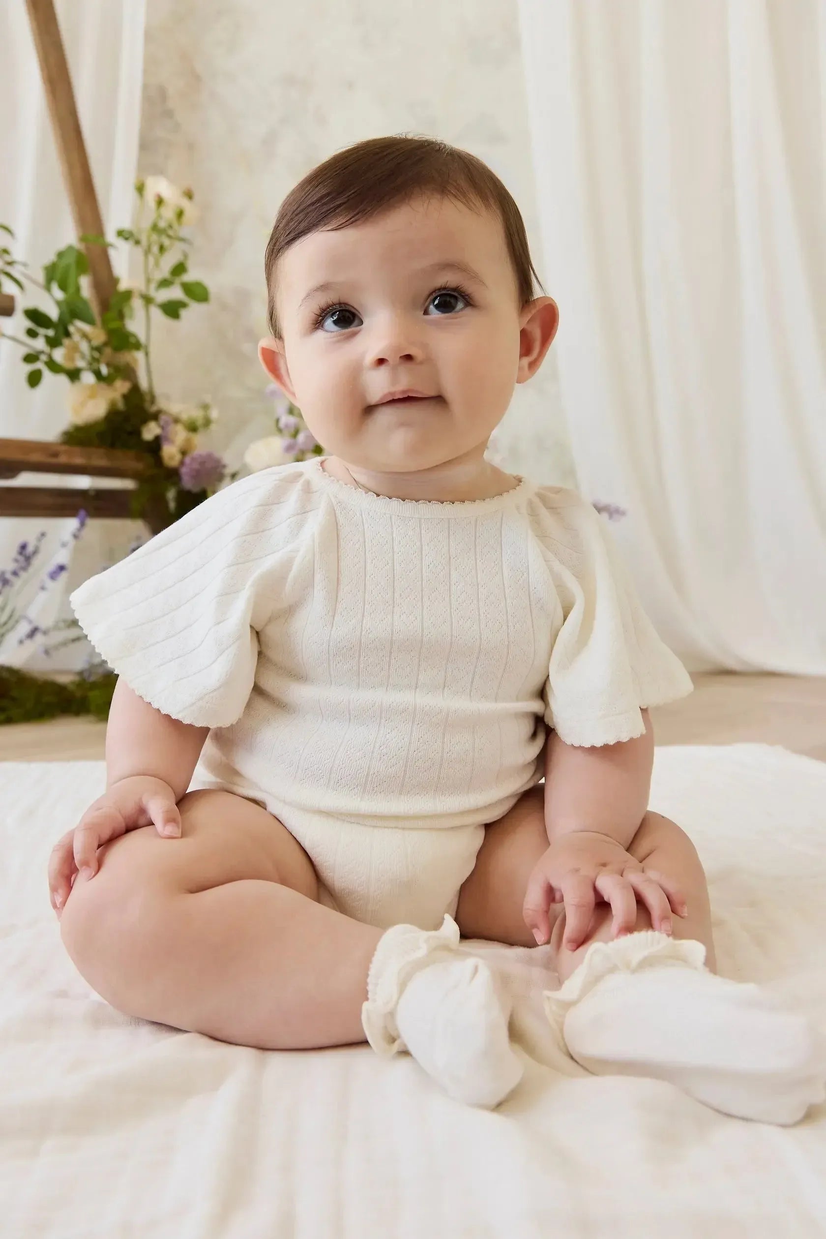 Organic Cotton Josephine Playsuit - Sweet Heart Pointelle Parchment-Clothing & Accessories-Jamie Kay-The Bay Room