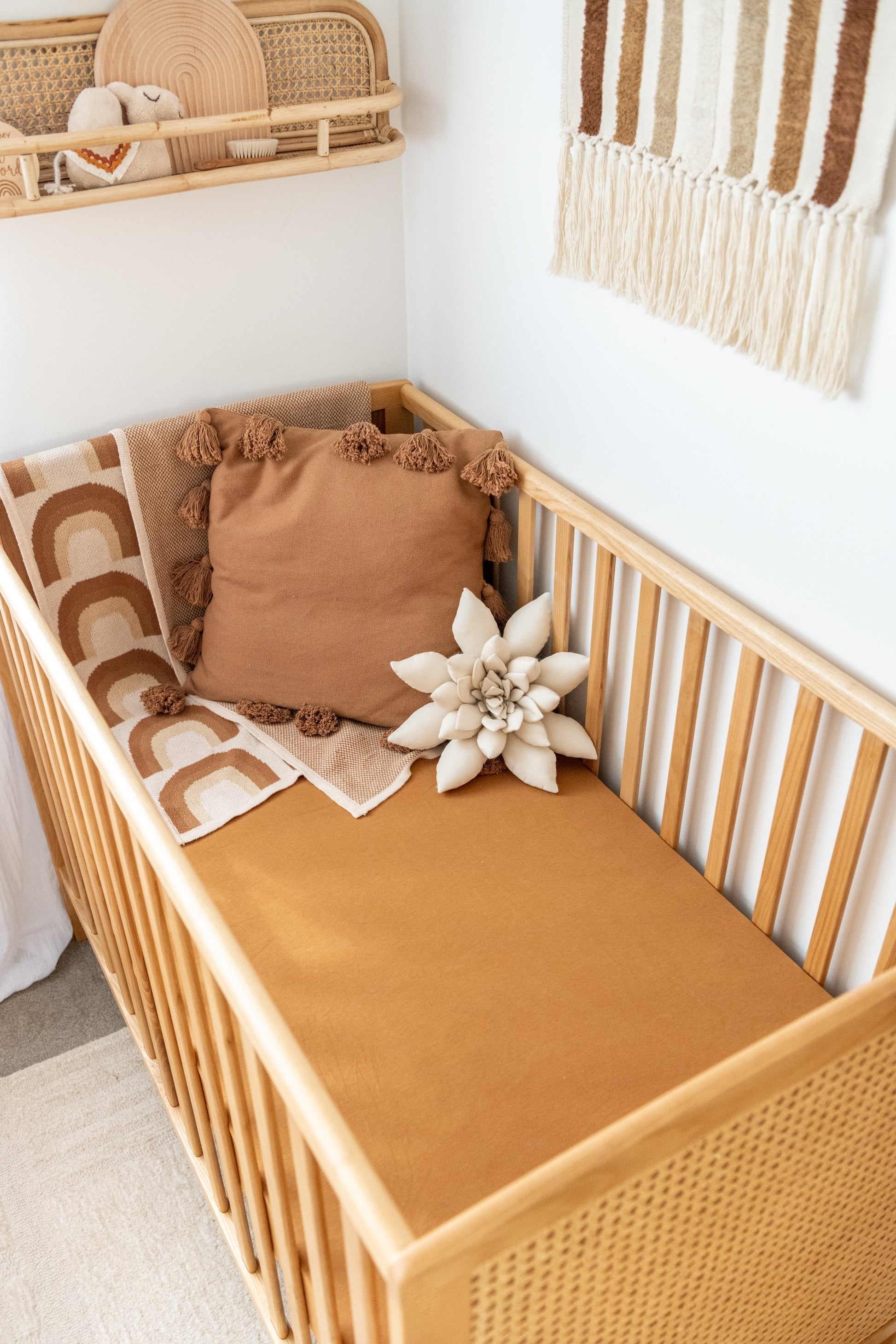 Organic Fitted Sheet - Cot - Asst Colours-Nursery & Nurture-Kiin-Caramel-The Bay Room