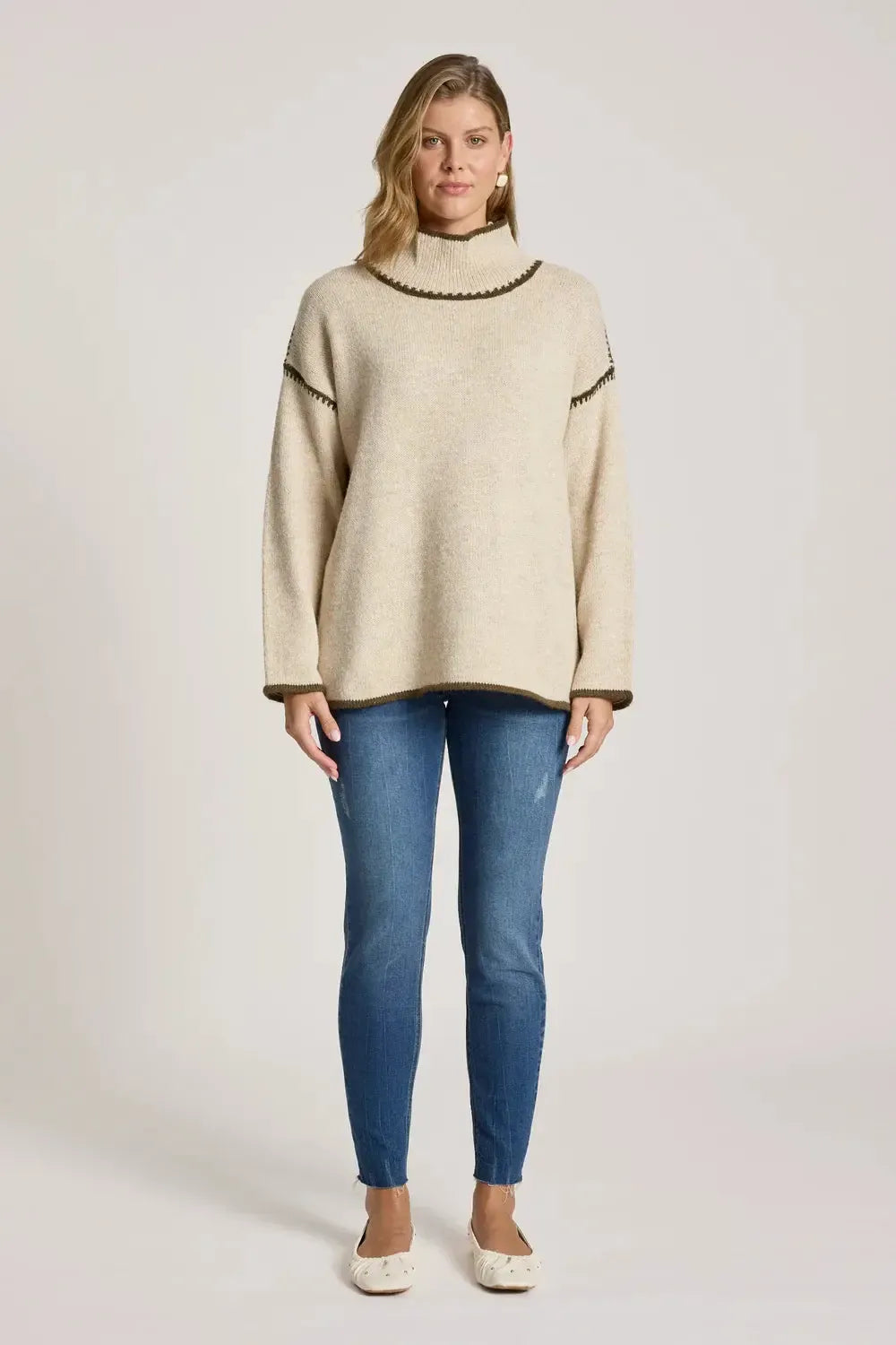 Orin Jumper - Dune/Olive-Knitwear & Jumpers-Eb & Ive-The Bay Room