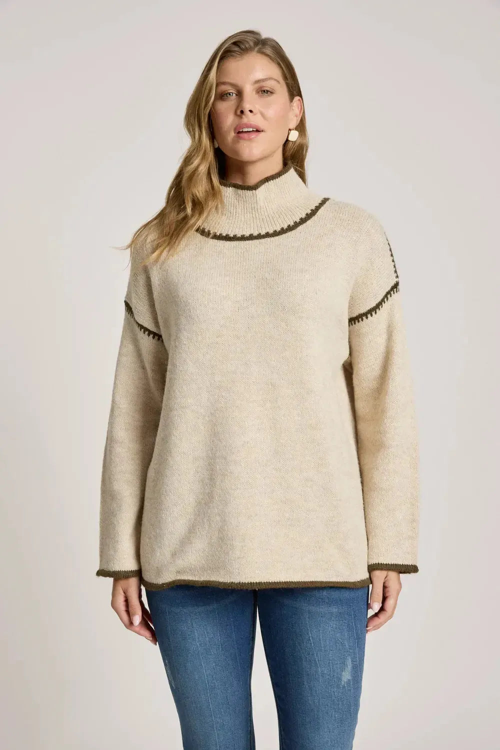 Orin Jumper - Dune/Olive-Knitwear & Jumpers-Eb & Ive-The Bay Room