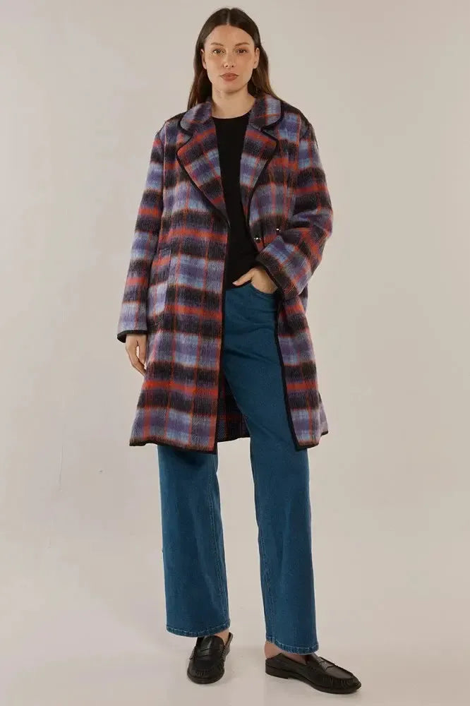Oslo Coat - Purple/Orange Check-Jackets, Coats & Vests-Betty Basics-The Bay Room