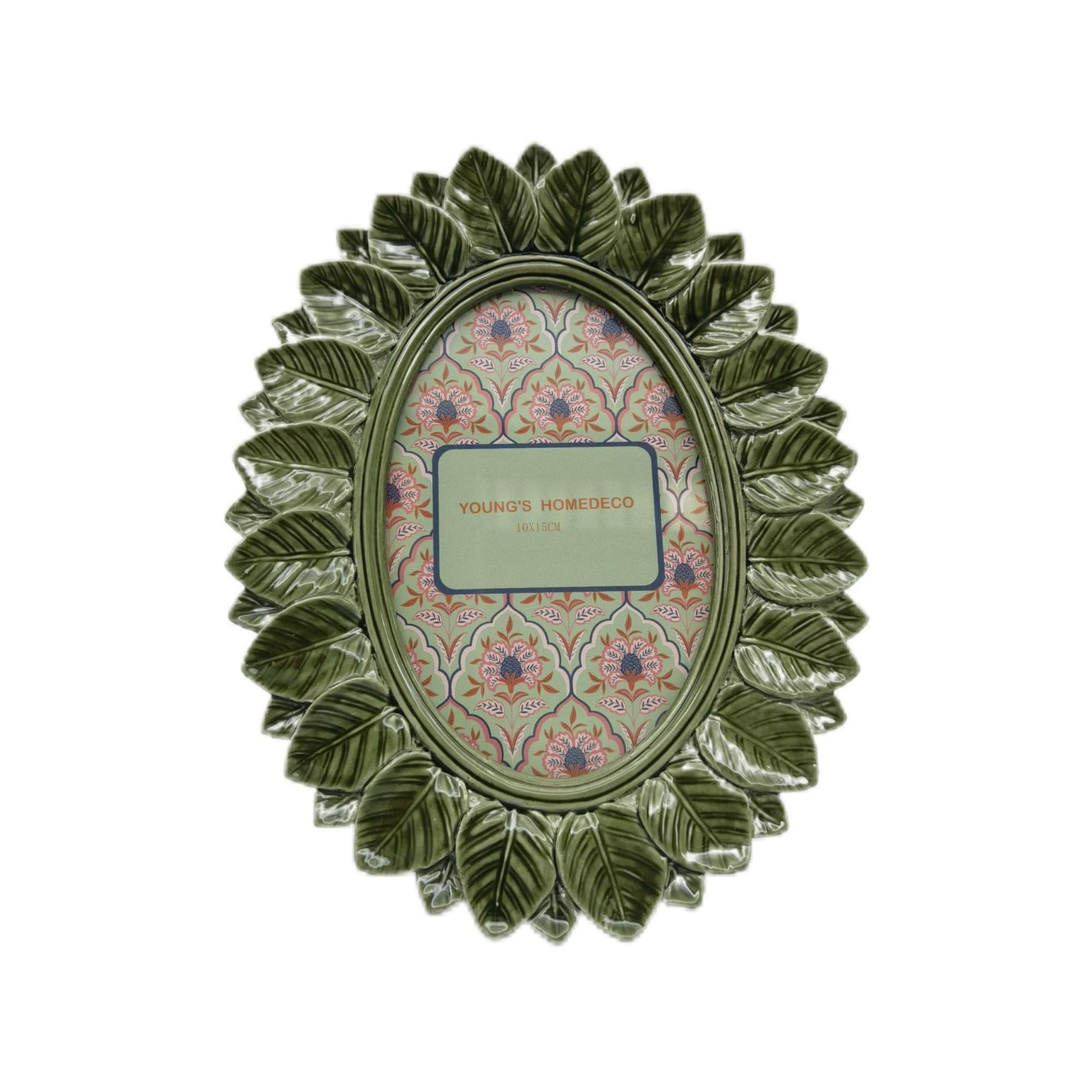 Oval Leaf Frame Green 4x6"-Decor Items-Urban Products-The Bay Room