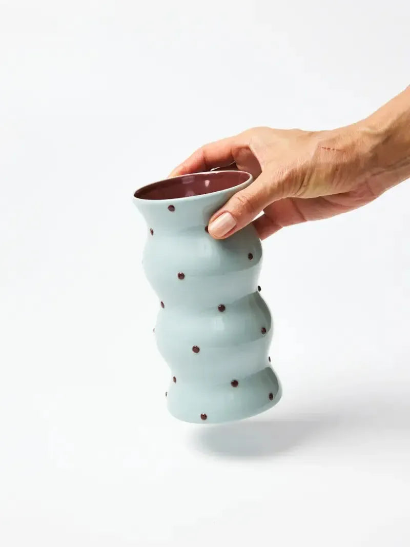 Palma Vase Blue Brown Dotty-Pots, Planters & Vases-Jones & Co-The Bay Room