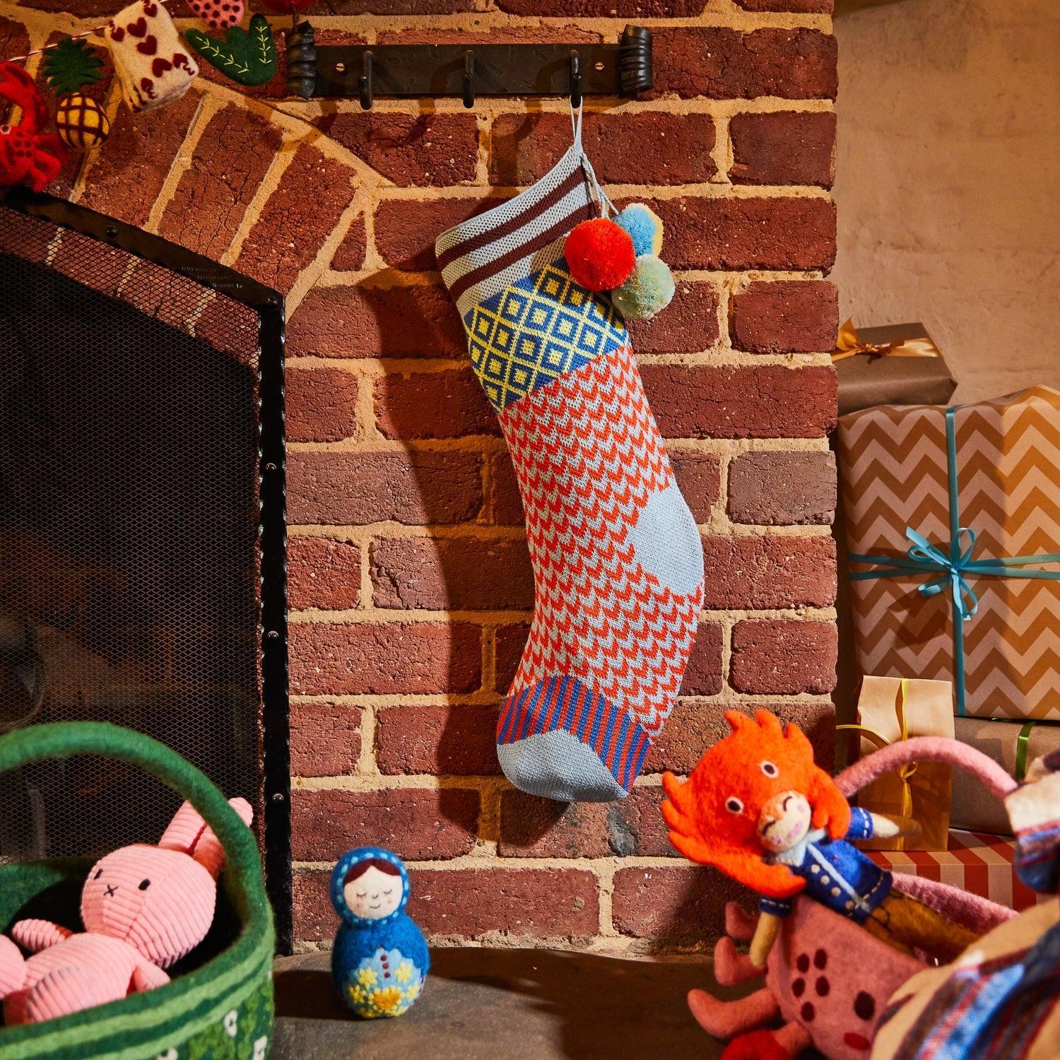 Palmina Knitted Stocking - Cerulean-Christmas-Sage & Clare-The Bay Room