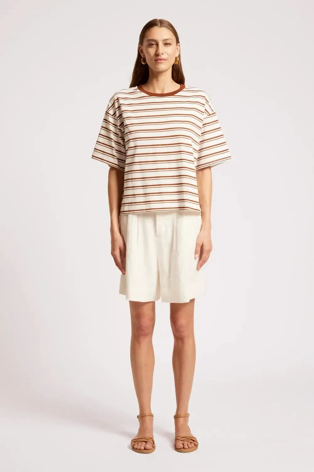 Paloma Striped Tshirt - Dune/White-Tops-Eb & Ive-The Bay Room