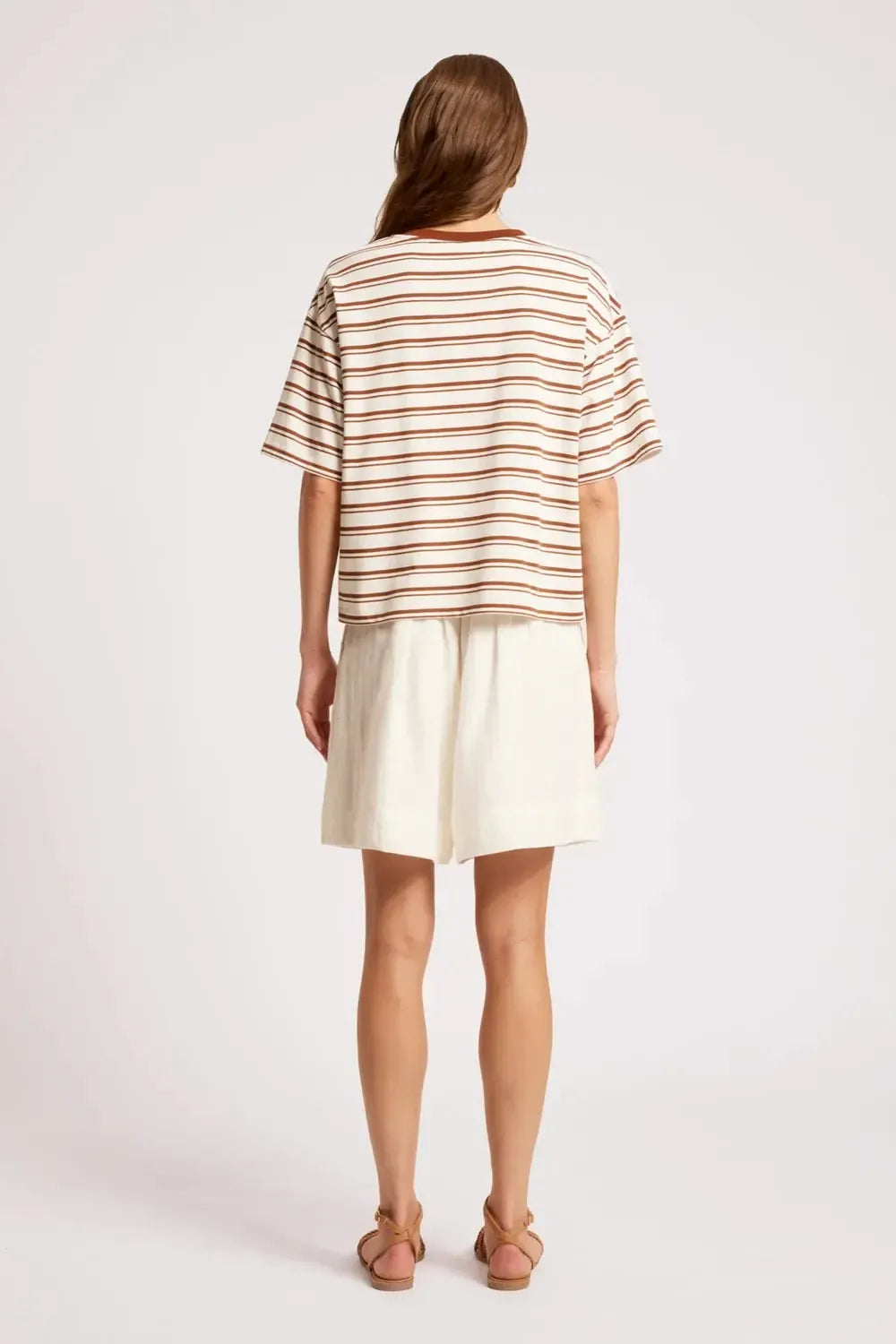 Paloma Striped Tshirt - Dune/White-Tops-Eb & Ive-The Bay Room