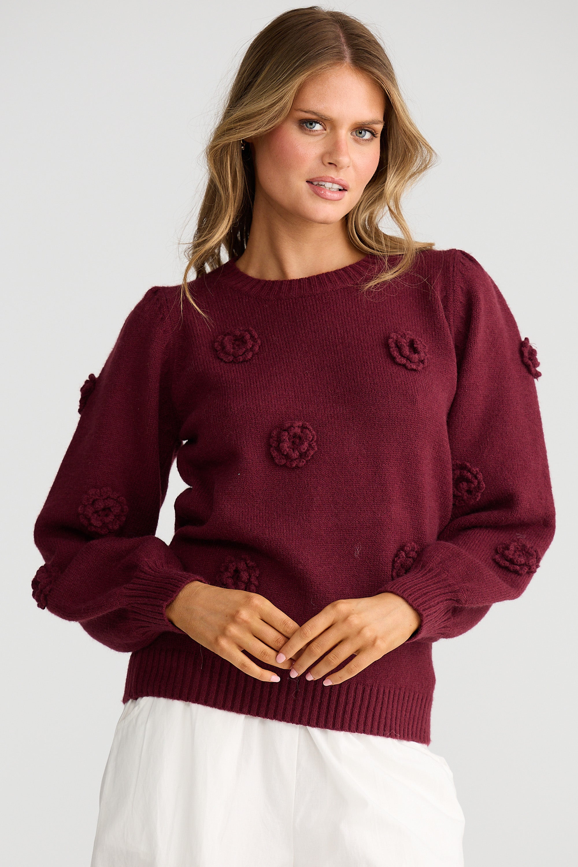 Petals Knit - Berry-Knitwear & Jumpers-Talisman-The Bay Room
