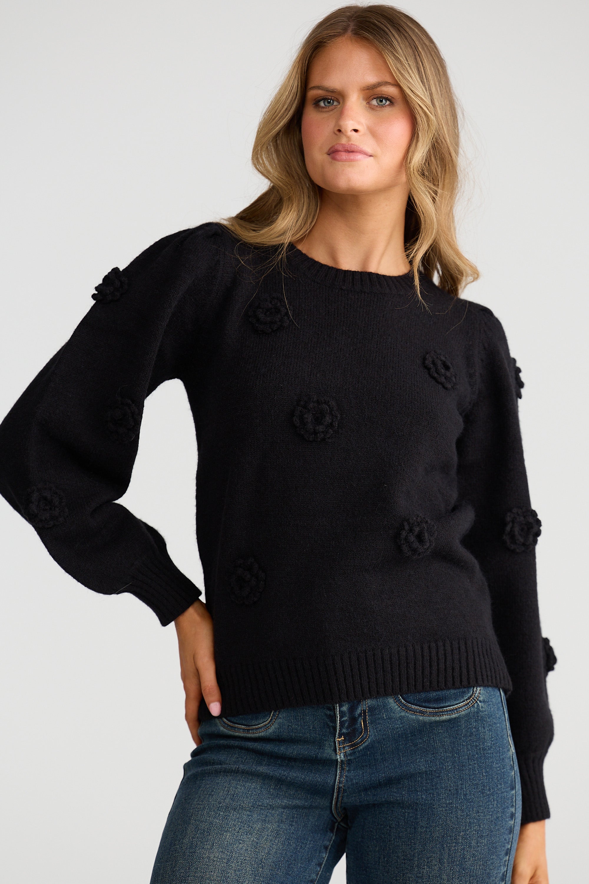 Petals Knit - Black-Knitwear & Jumpers-Talisman-The Bay Room