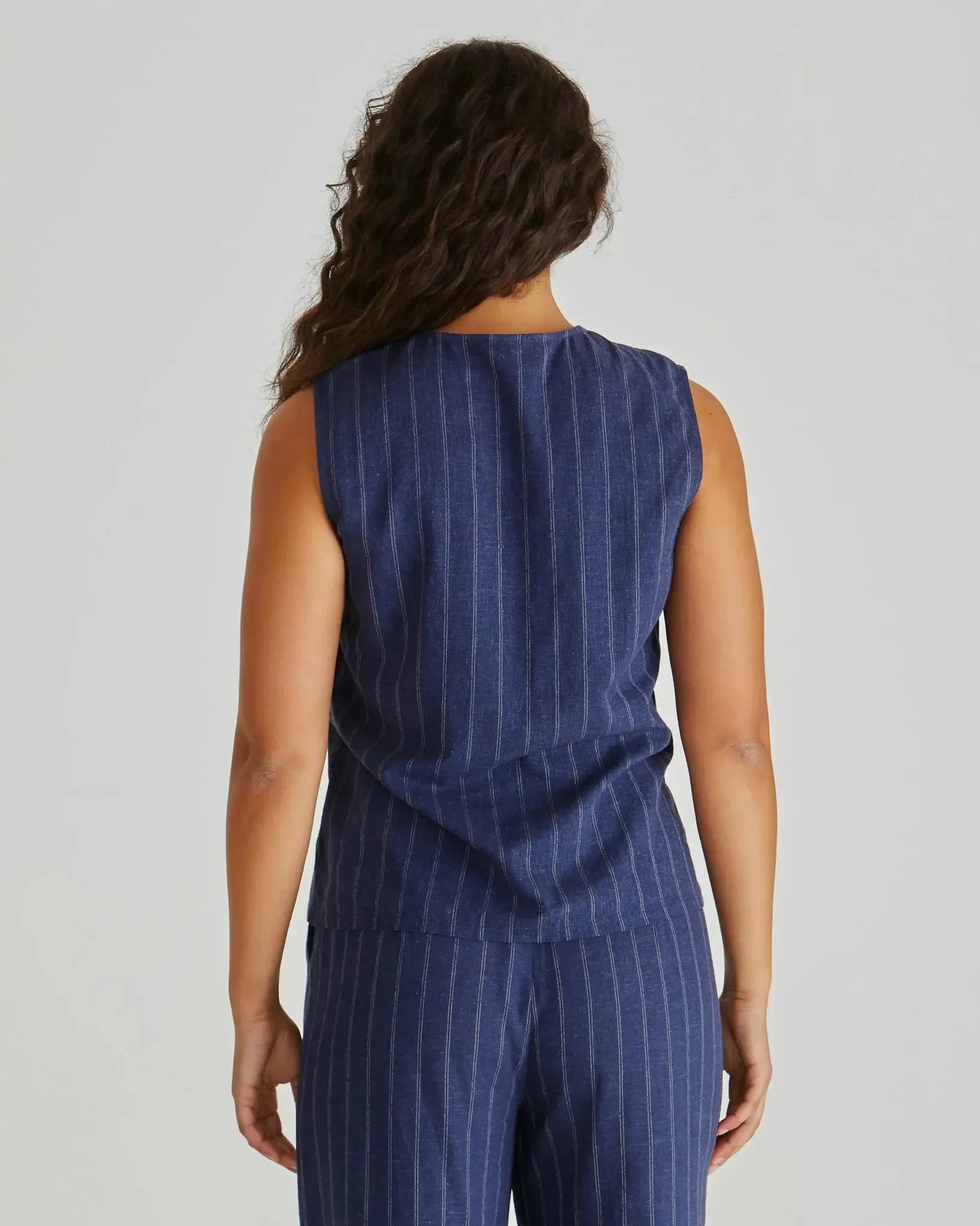 Petra Vest - Navy Pinstripe-Jackets, Coats & Vests-SASS-The Bay Room