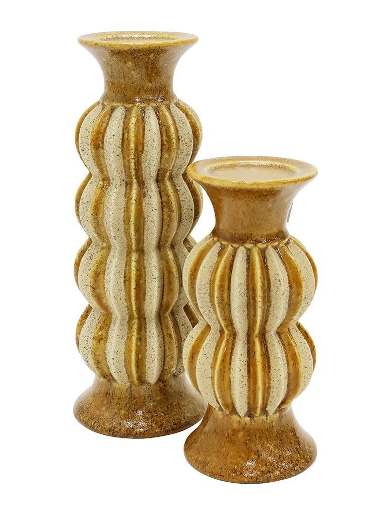 Pia Ceramic Candle Holder 12x28cm - Mustard & Natural-Decor Items-Robert Mark-The Bay Room