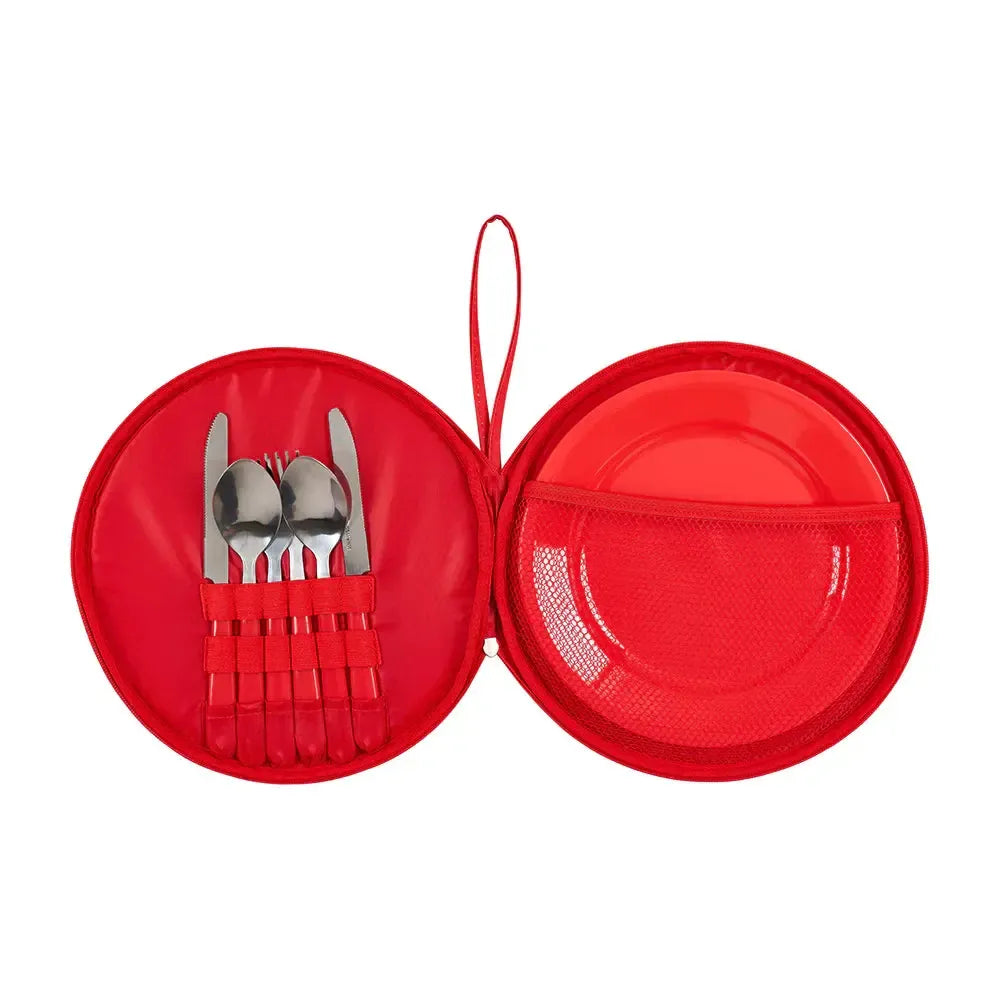 Picnic Round Plate Set - Red Stripe-Travel & Outdoors-Annabel Trends-The Bay Room