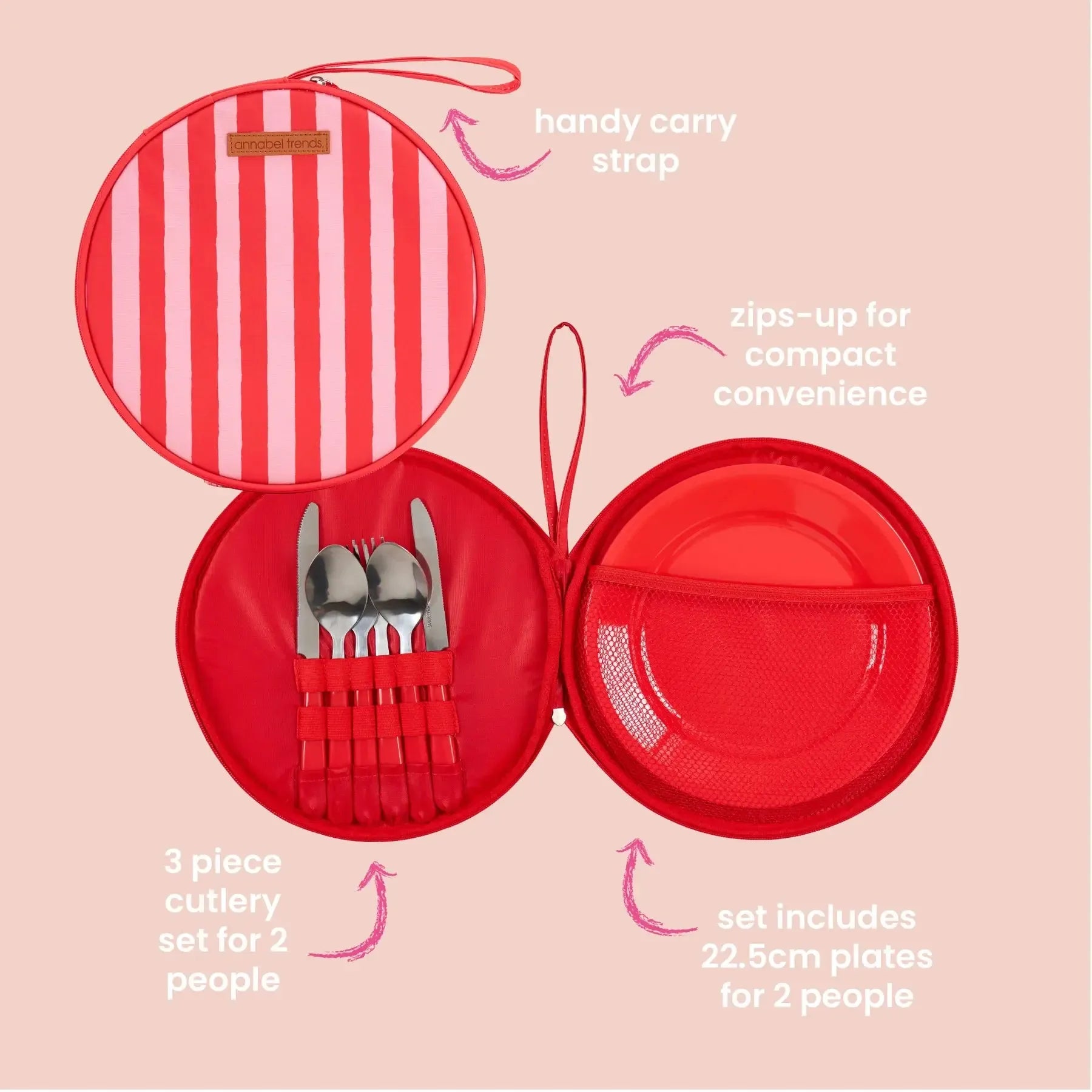 Picnic Round Plate Set - Red Stripe-Travel & Outdoors-Annabel Trends-The Bay Room