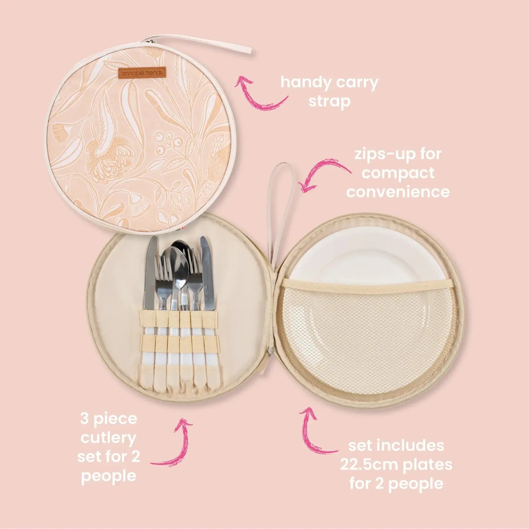 Picnic Round Plate Set - Trailing Natives Tan-Travel & Outdoors-Annabel Trends-The Bay Room