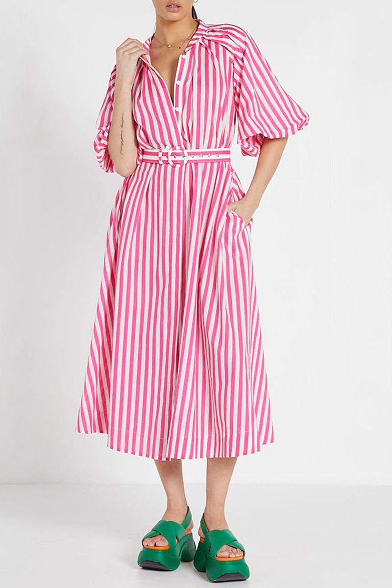Pleated Neck Midi Dress In Pink-Dresses-Bohemian Traders-The Bay Room