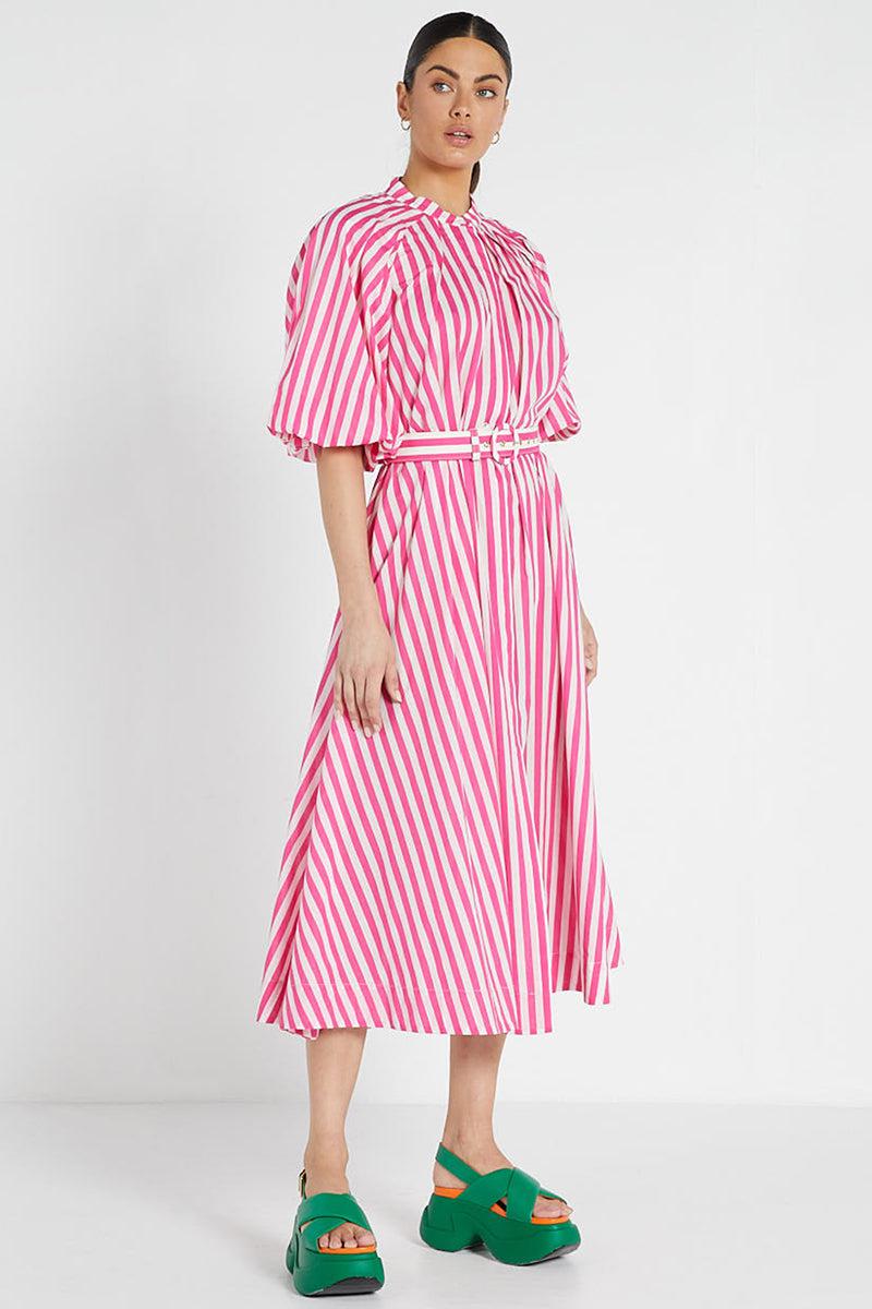 Pleated Neck Midi Dress In Pink-Dresses-Bohemian Traders-The Bay Room