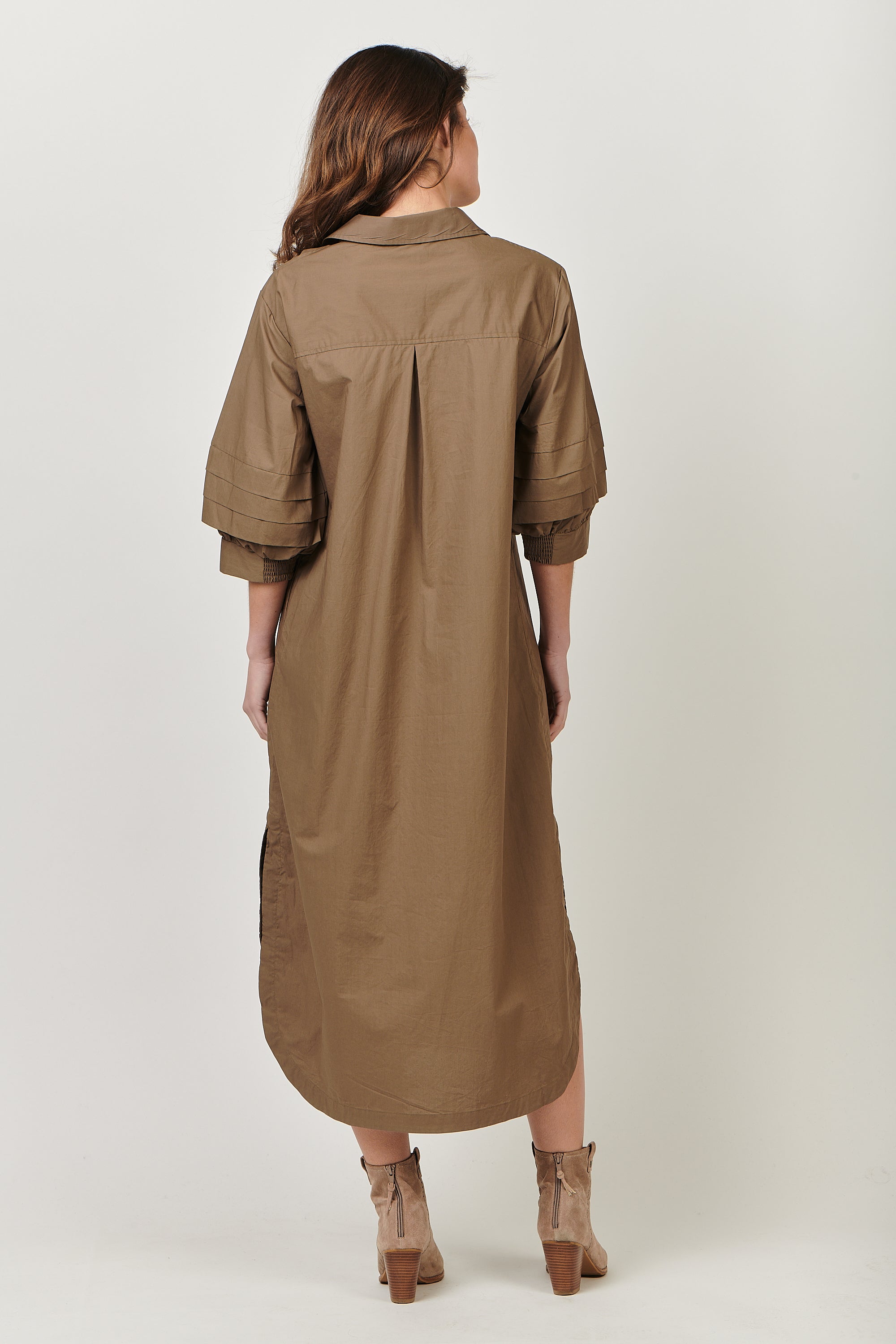 Poplin Dress - Khaki-Dresses-Naturals by O&J-The Bay Room