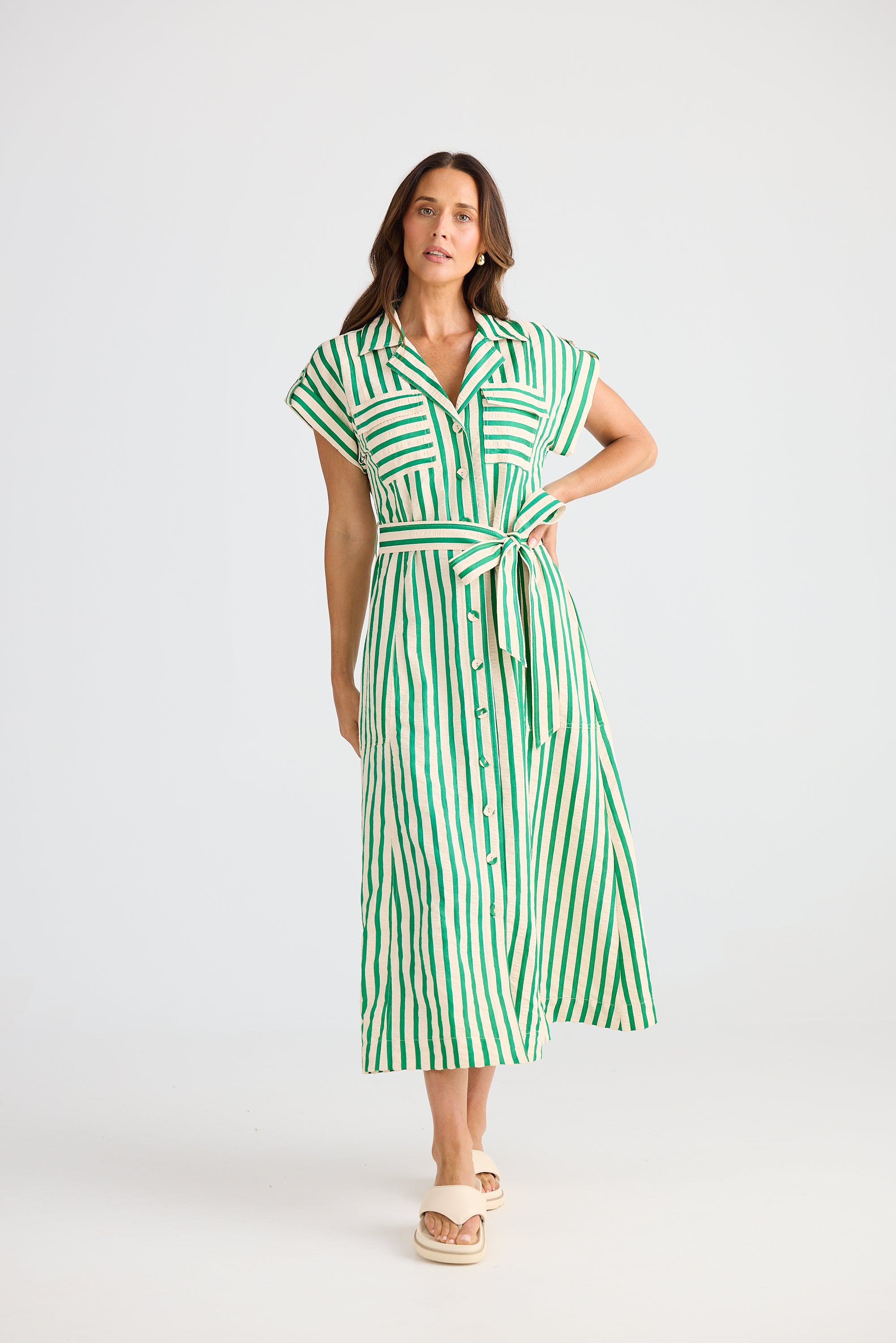 Portia Dress - Jade Stripe-Dresses-Brave & True-The Bay Room