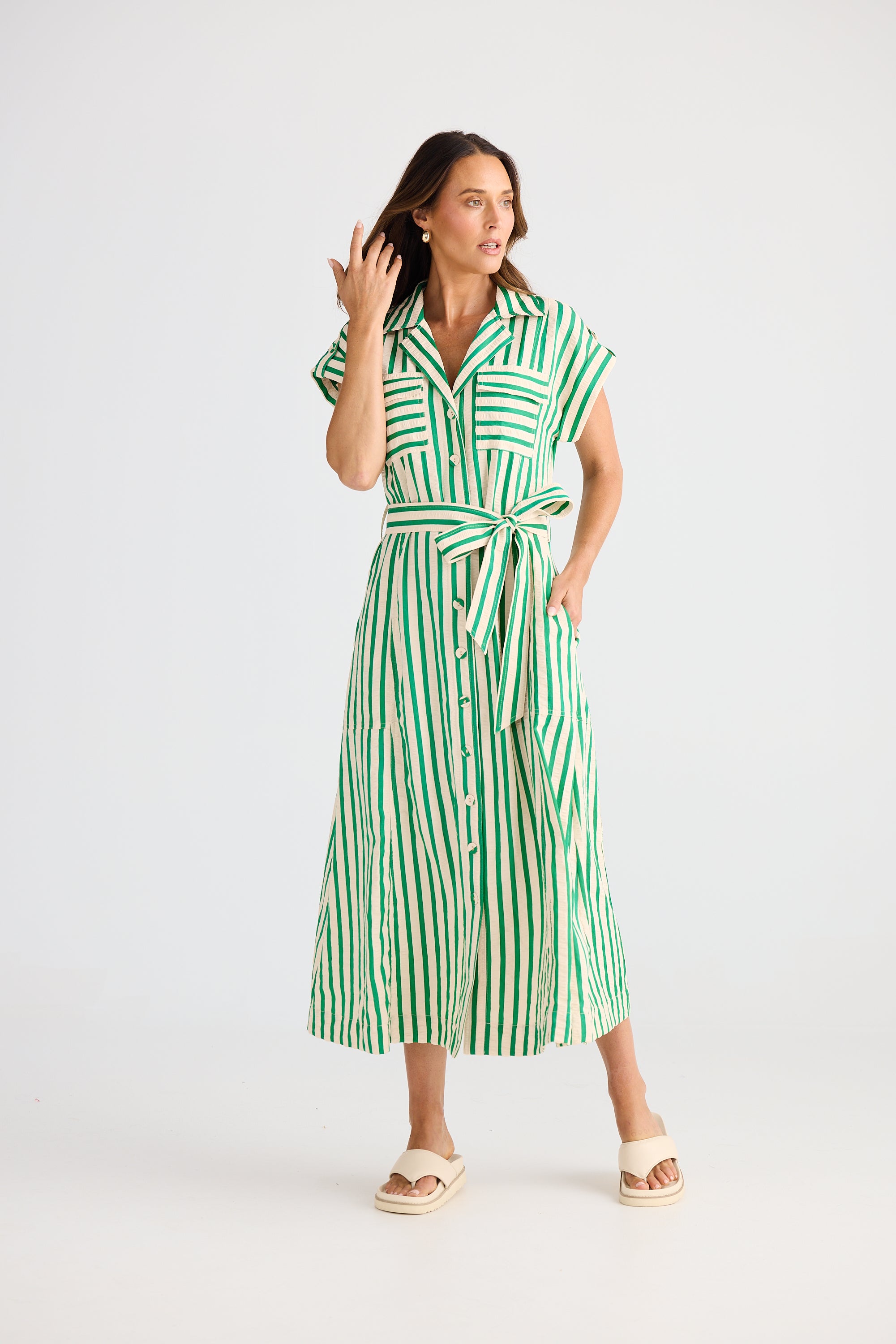 Portia Dress - Jade Stripe-Dresses-Brave & True-The Bay Room