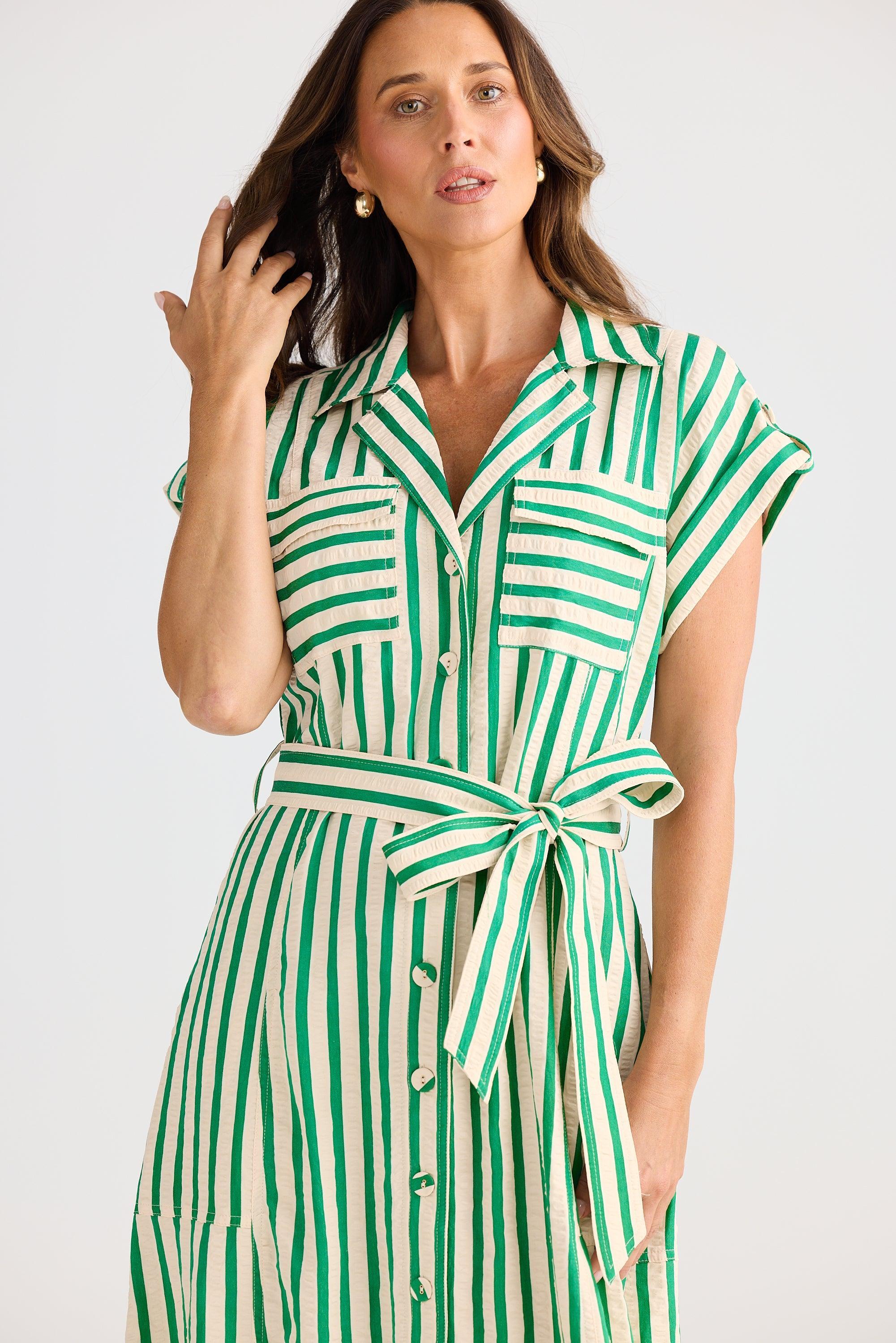 Portia Dress - Jade Stripe-Dresses-Brave & True-The Bay Room