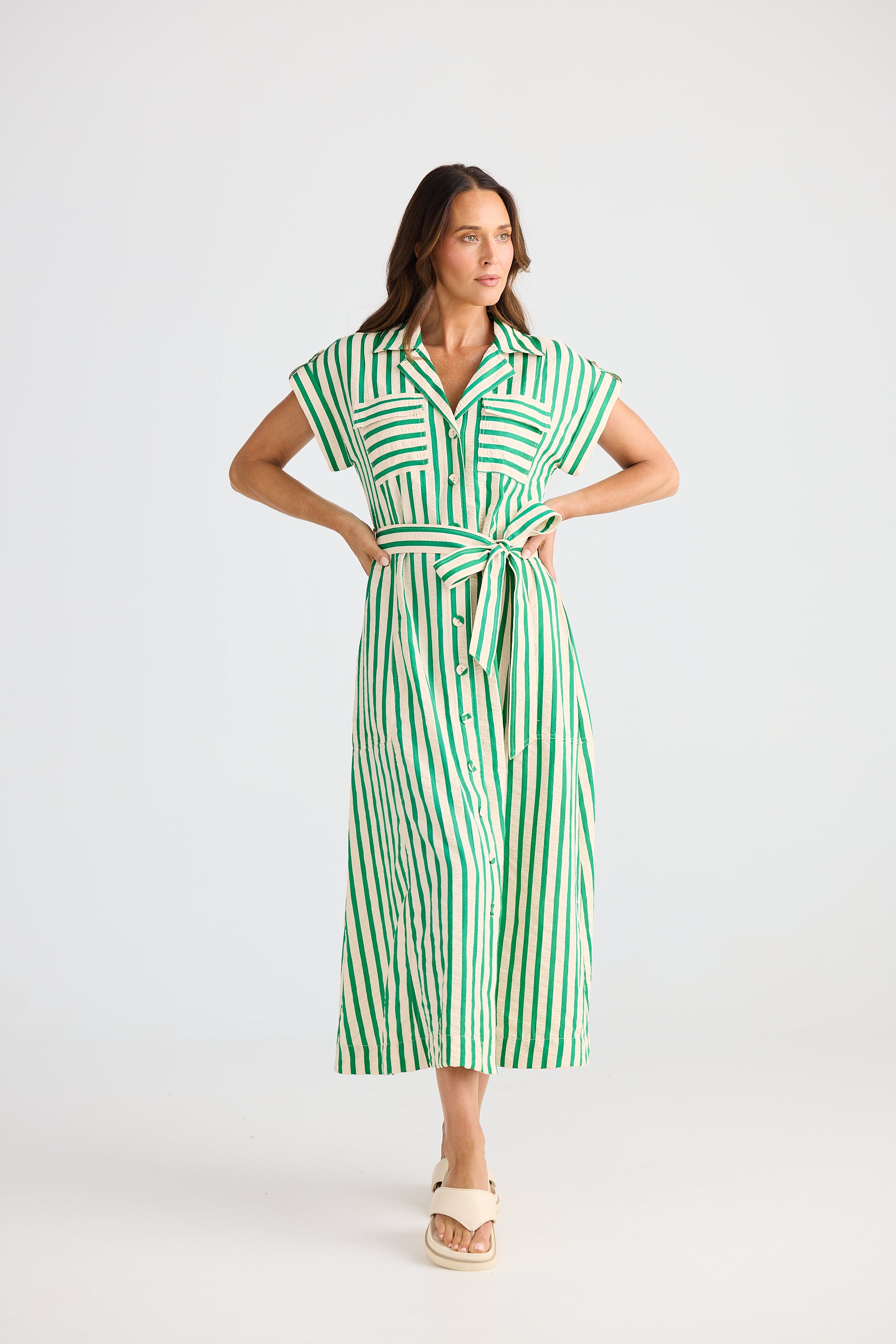 Portia Dress - Jade Stripe-Dresses-Brave & True-The Bay Room