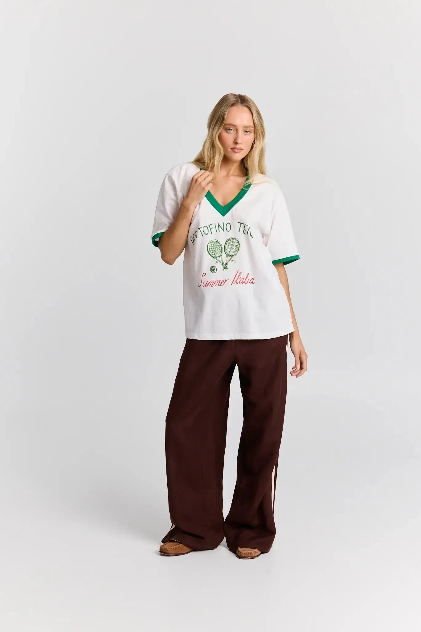 Portofino Tennis V-Neck Tee-Tops-Maku The Label-The Bay Room
