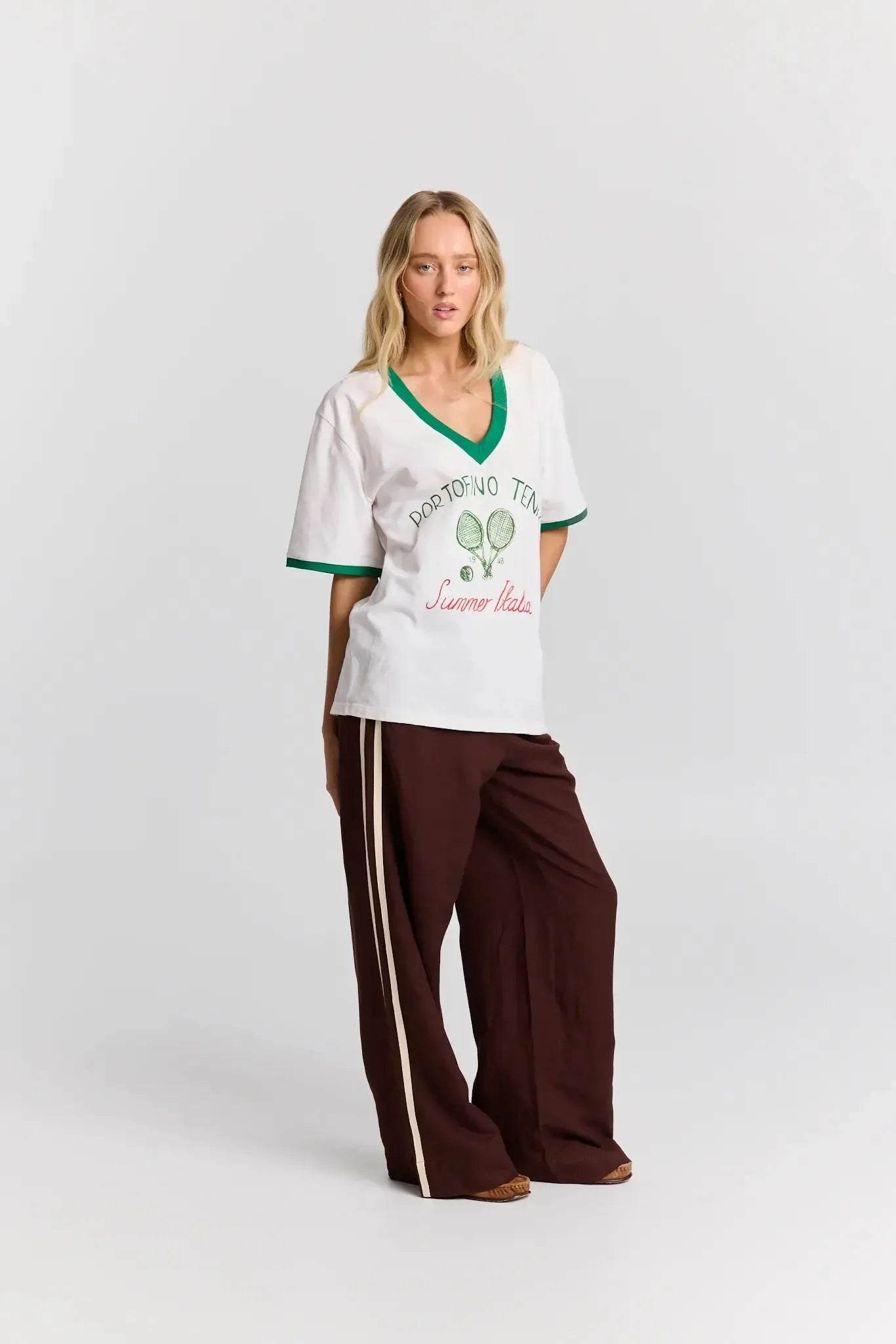 Portofino Tennis V-Neck Tee-Tops-Maku The Label-The Bay Room