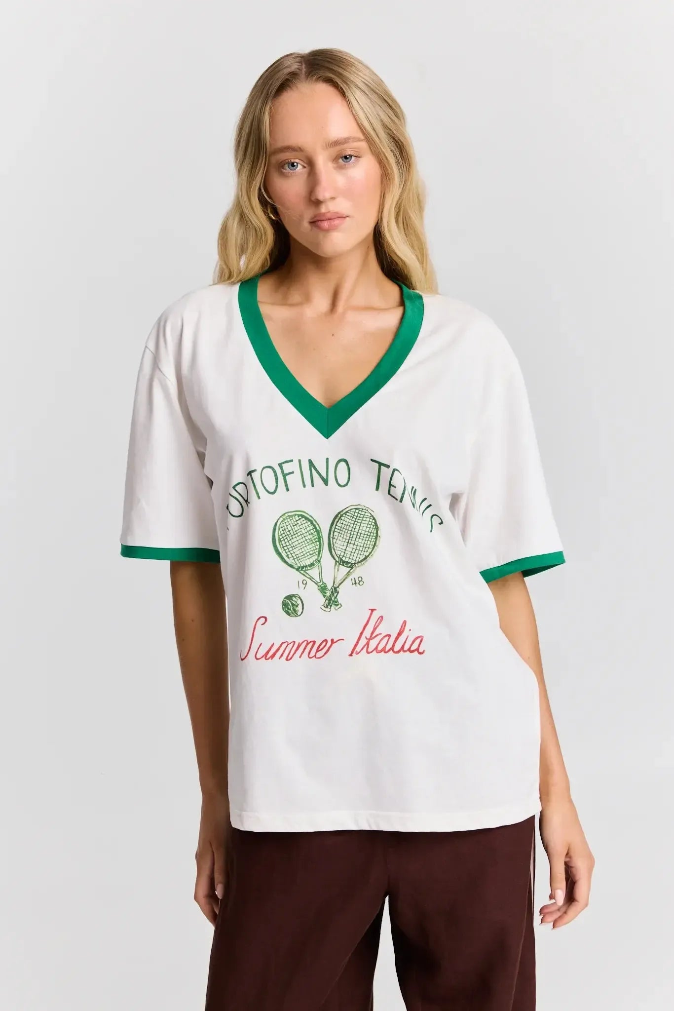 Portofino Tennis V-Neck Tee-Tops-Maku The Label-The Bay Room