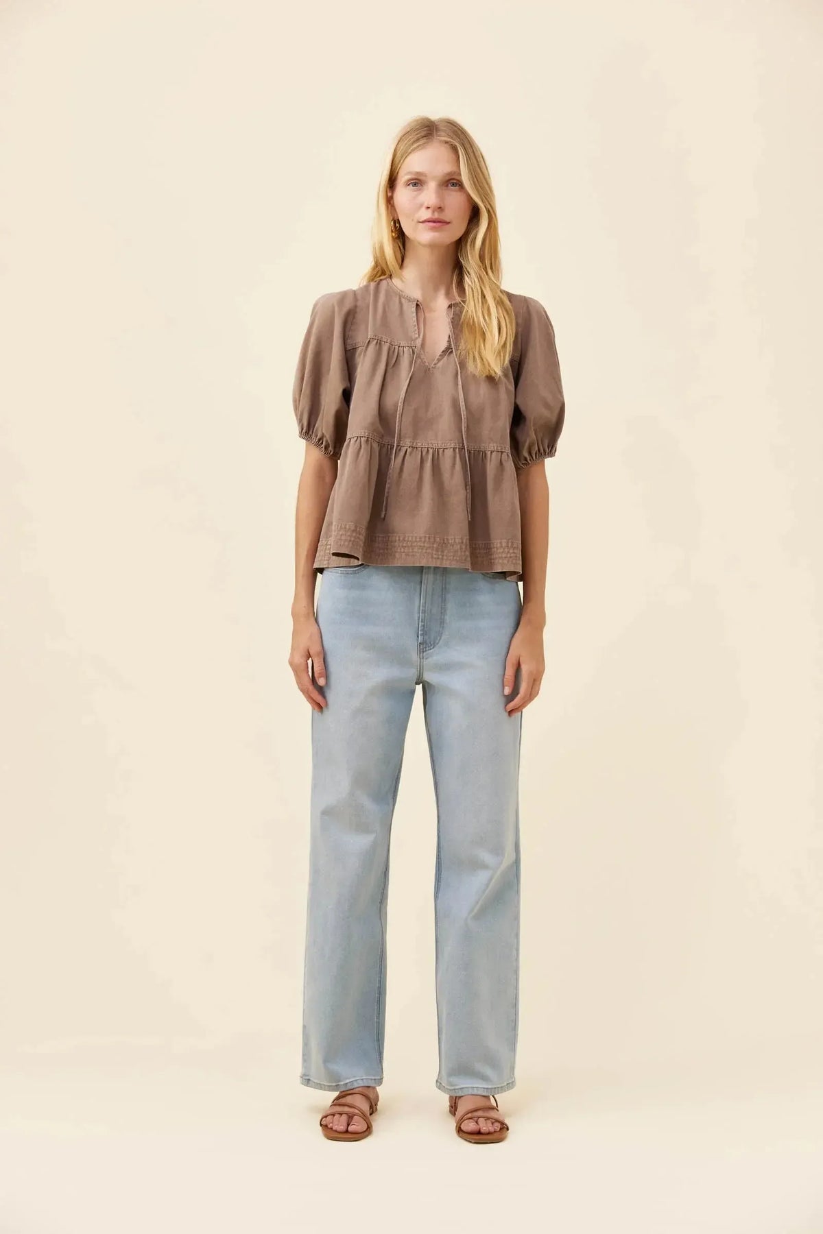 Preston Tie Top - Taupe-Tops-Isle Of Mine-The Bay Room