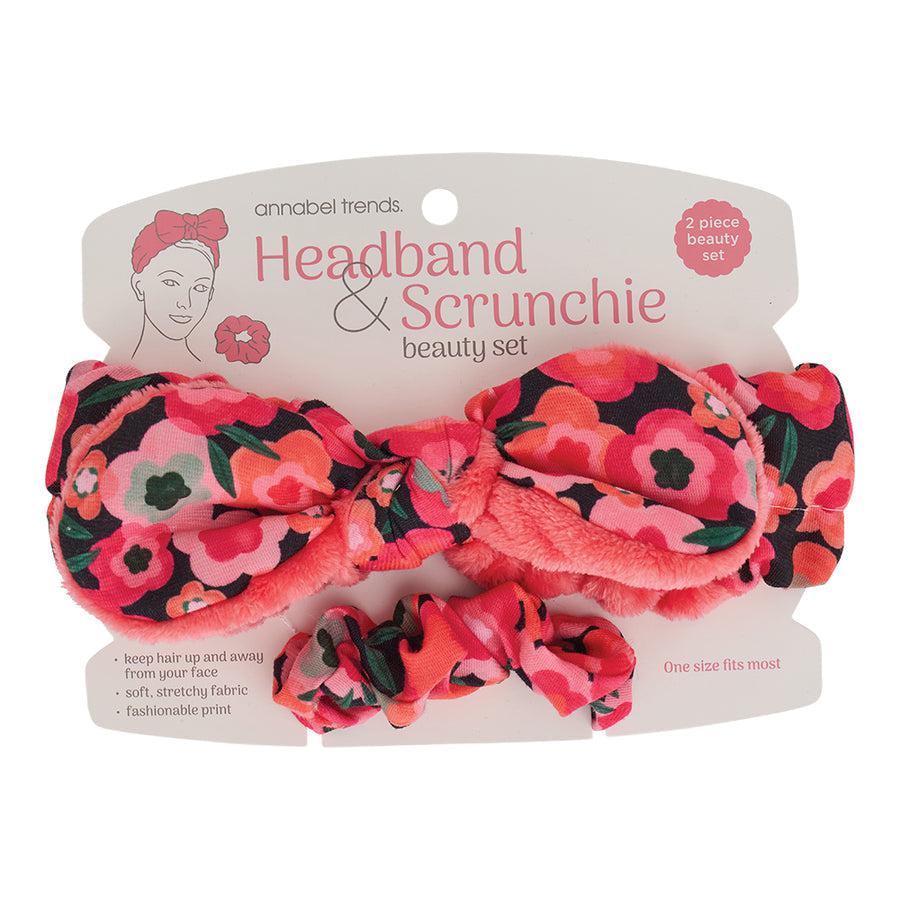 Printed Headband & Scrunchie Set - Midnight Blooms-Beauty & Well-Being-Annabel Trends-The Bay Room