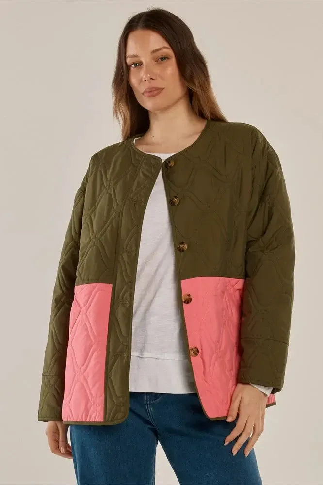 Quincy Jacket - Khaki/Pink-Jackets, Coats & Vests-Betty Basics-The Bay Room