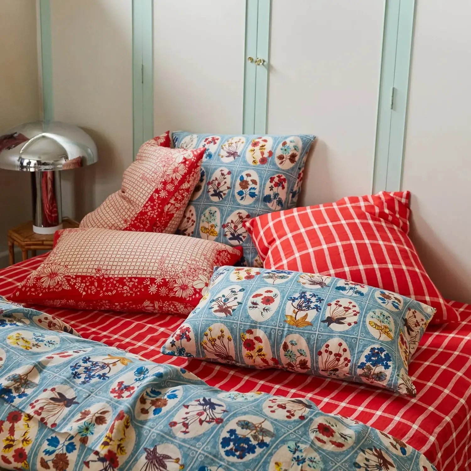 Remi Linen Euro Pillowcase Set - Scarlet-Soft Furnishings-Sage & Clare-The Bay Room