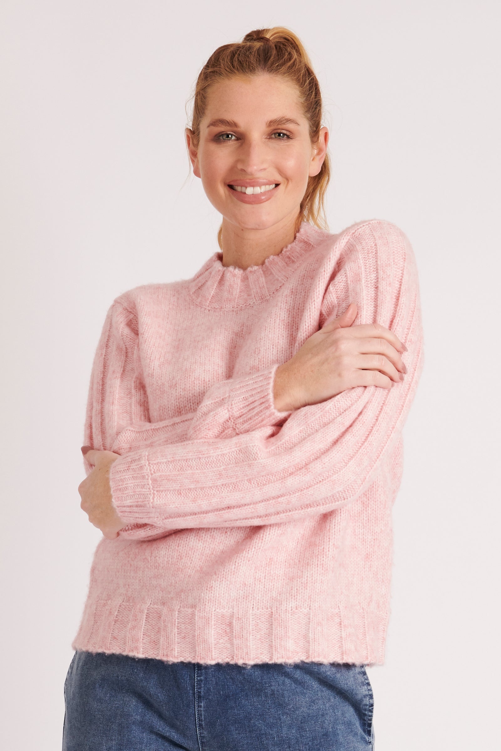 Rib Sleeve Jumper - Light Pink-Knitwear & Jumpers-A Little Birdie Told Me-The Bay Room