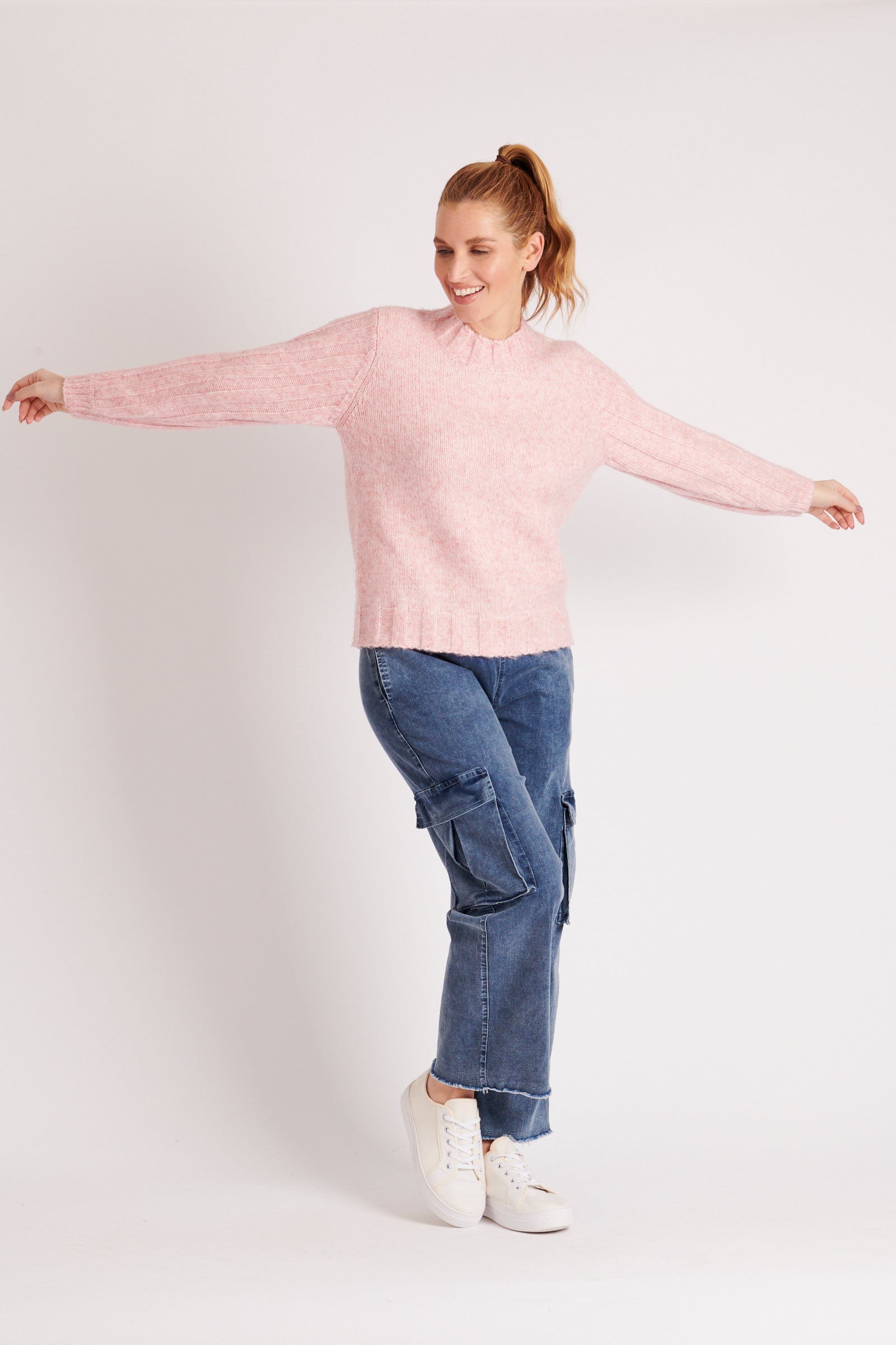 Rib Sleeve Jumper - Light Pink-Knitwear & Jumpers-A Little Birdie Told Me-The Bay Room