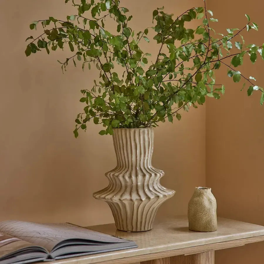 Ridge Natural Glazed Vase 25.5x31cm-Pots, Planters & Vases-Madras Link-The Bay Room