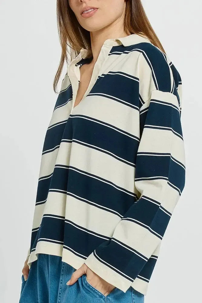 Roland Rugby Top - Navy/Off-White-Tops-Betty Basics-The Bay Room