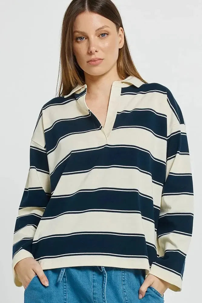 Roland Rugby Top - Navy/Off-White-Tops-Betty Basics-The Bay Room
