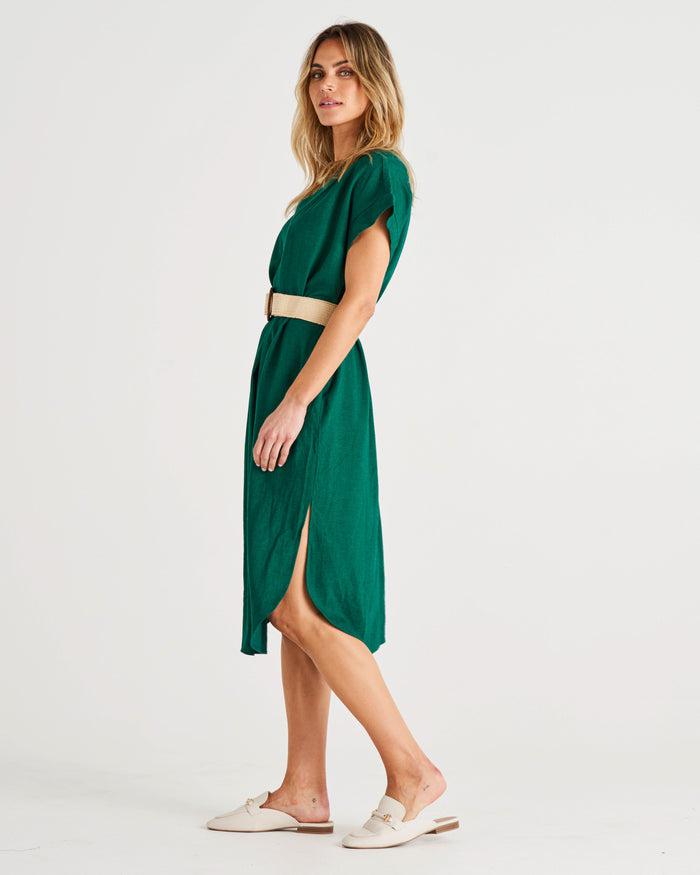 Roma Linen Dress - Hunter Green-Dresses-Betty Basics-The Bay Room