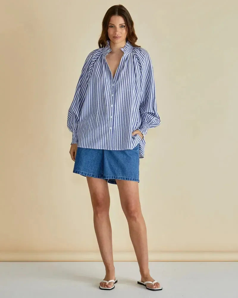 Romi Shirt - Navy Stripe-Tops-Betty Basics-The Bay Room