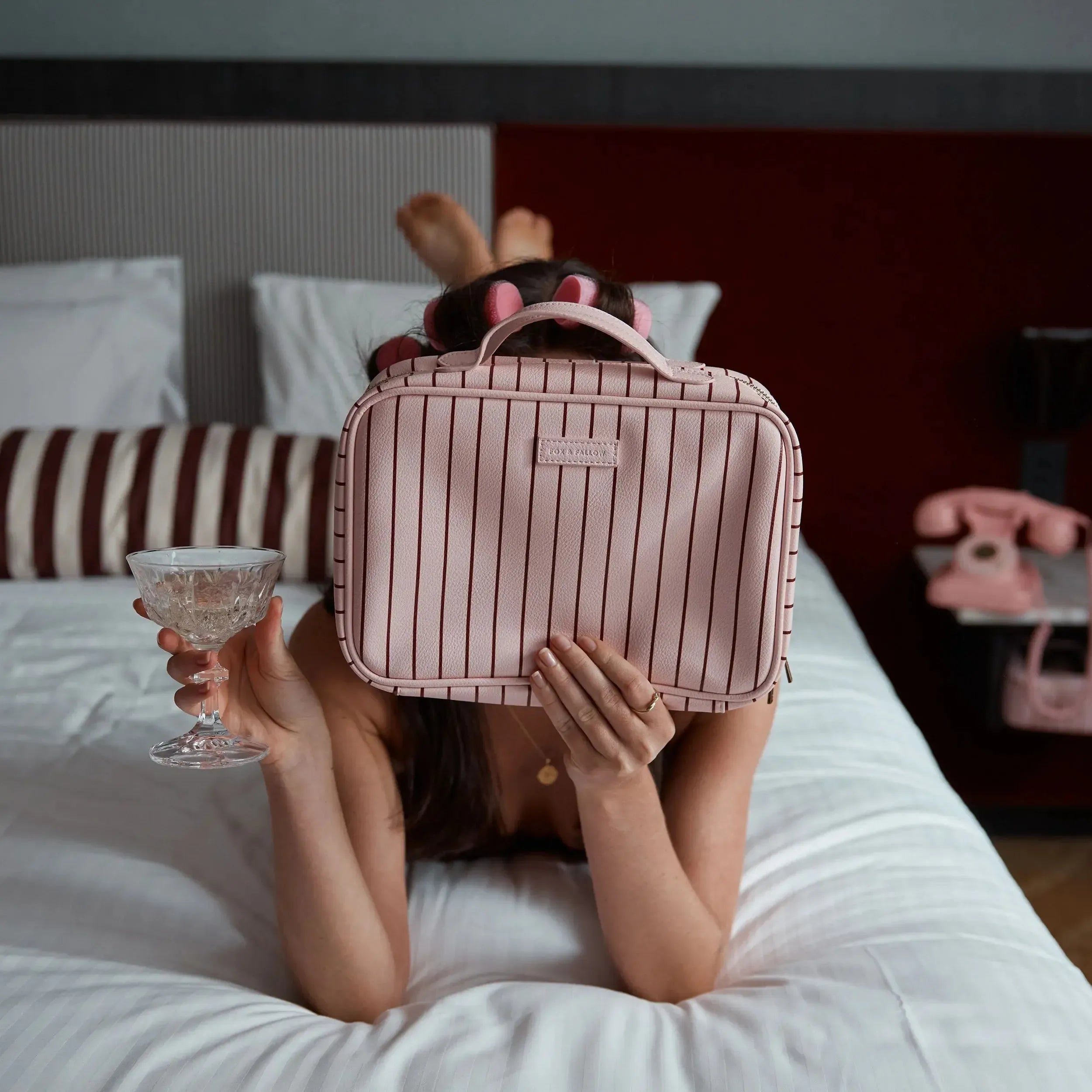 Rosé Pinstripe Cosmetic Bag-Beauty & Well-Being-Fox & Fallow-The Bay Room