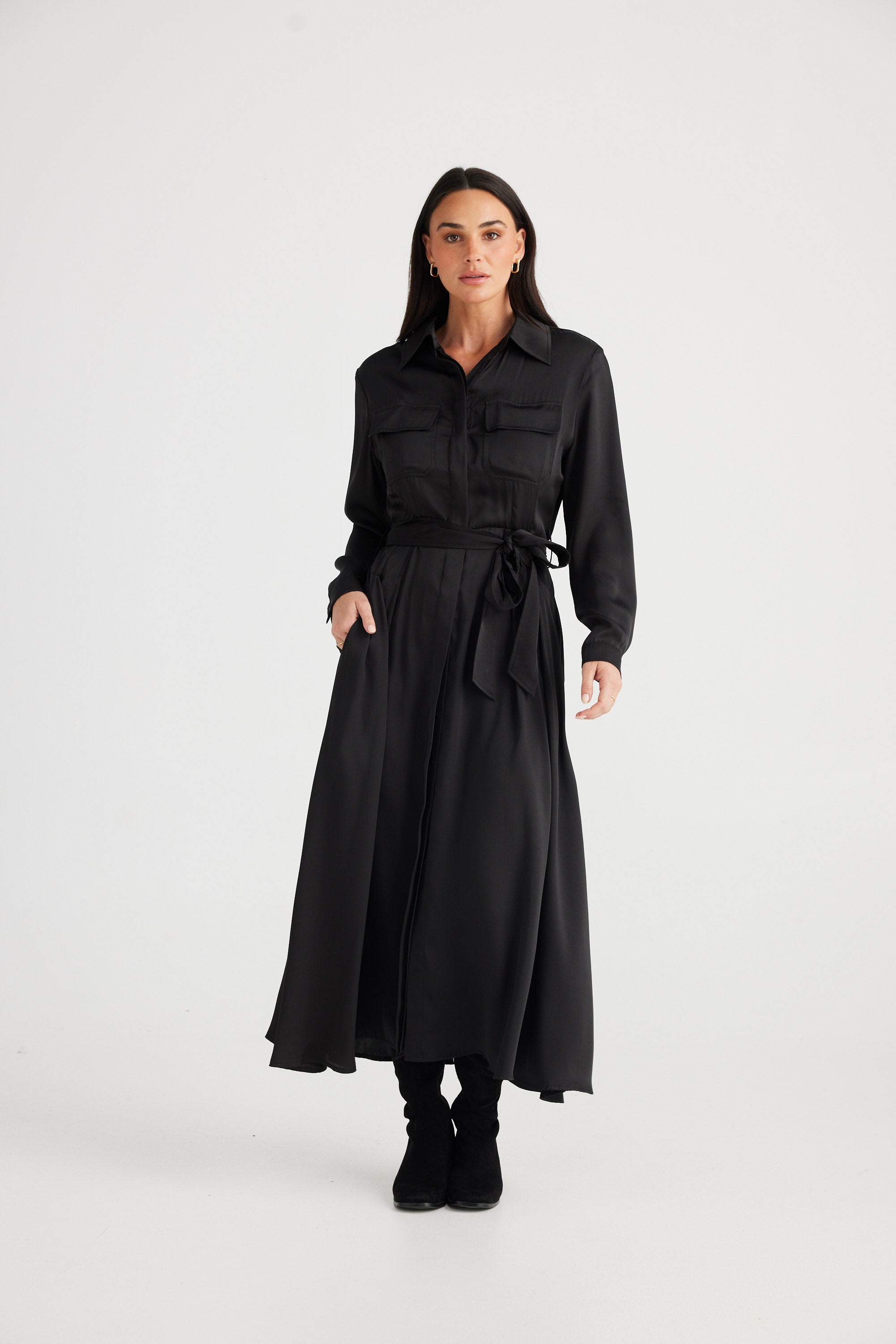Rossellini 3/4 Sleeve Dress - Black-Dresses-Brave & True-The Bay Room