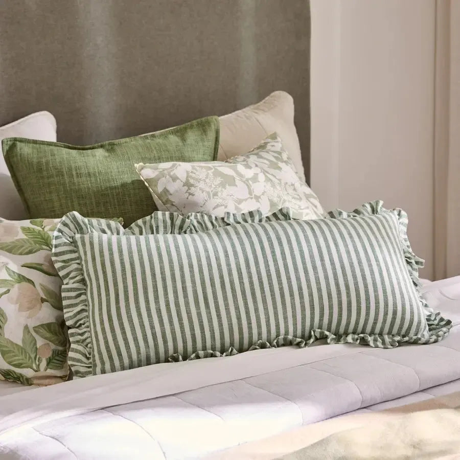 Ruffles Green Cushion 35x70cm-Soft Furnishings-Madras Link-The Bay Room